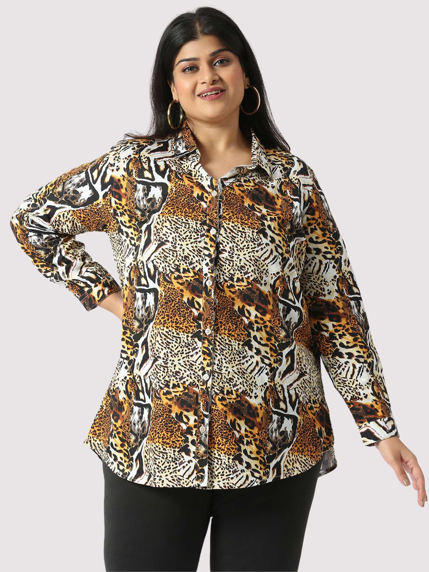 Cheetah Digital Printed Women's Plus Size Short Shirt