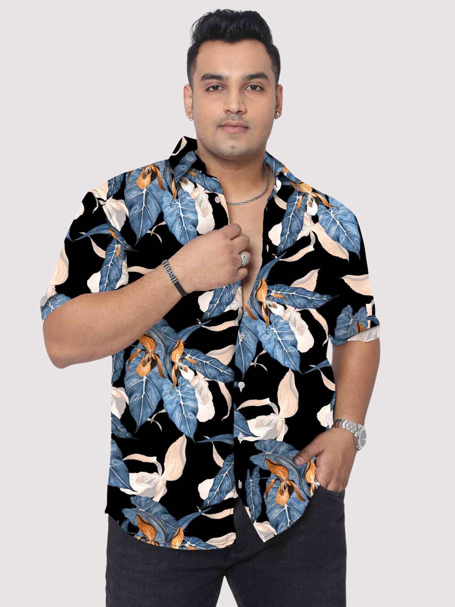 Exotic Floral Digital Printed Half Sleeve Shirt Men's Plus Size.