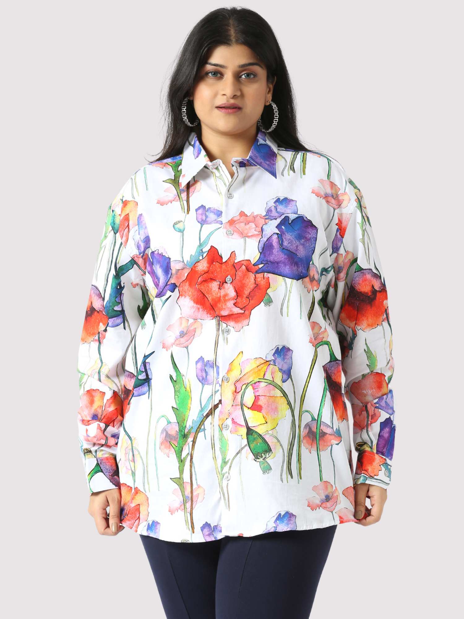 Flora Digital Printed Women's Plus Size Short Shirt