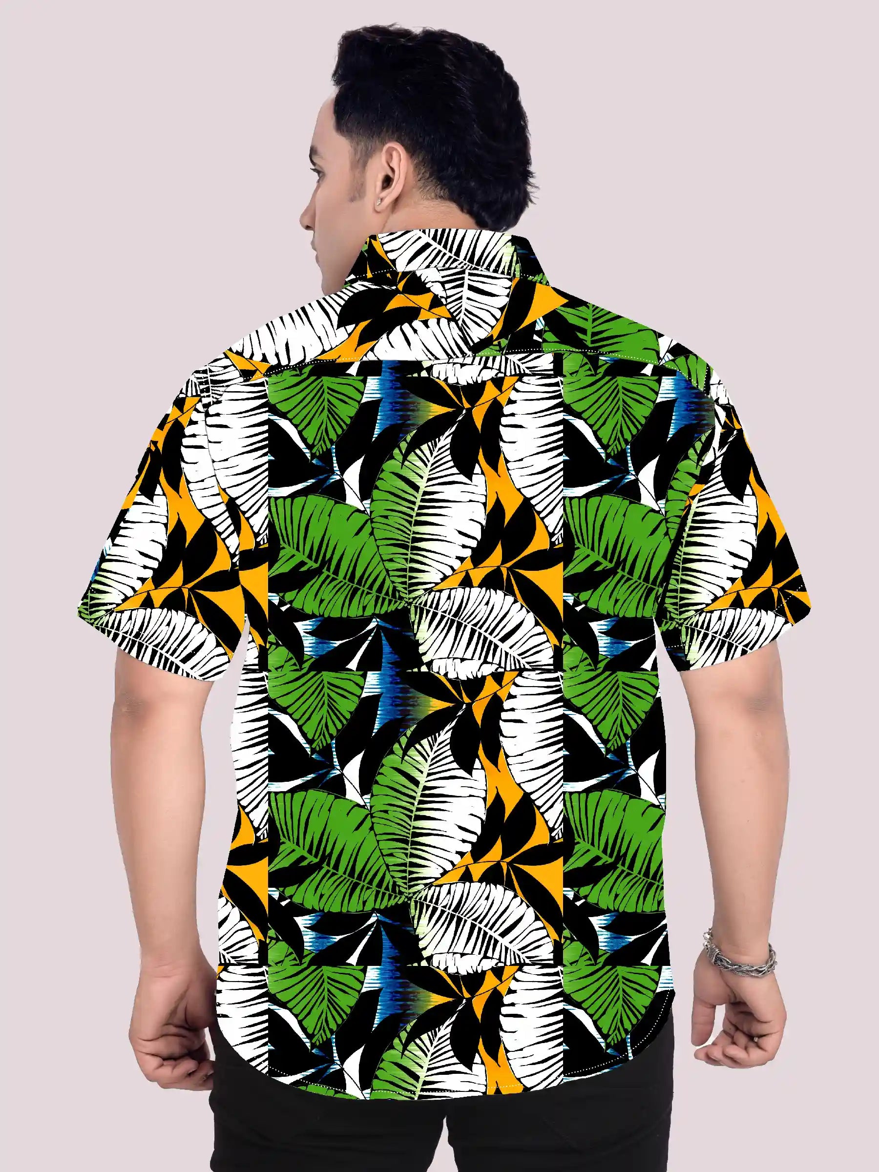 Floral Pattern Printed Men's Plus Size Half Sleeve Shirt