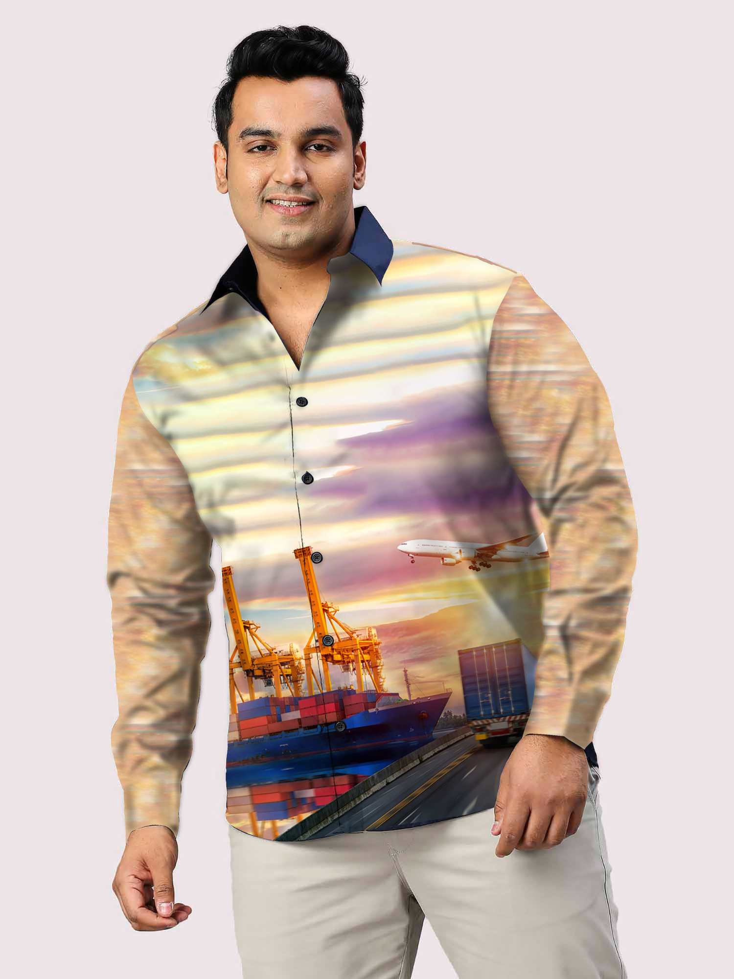 Freight Ship Printed Party Wear Shirts Men's Plus Size