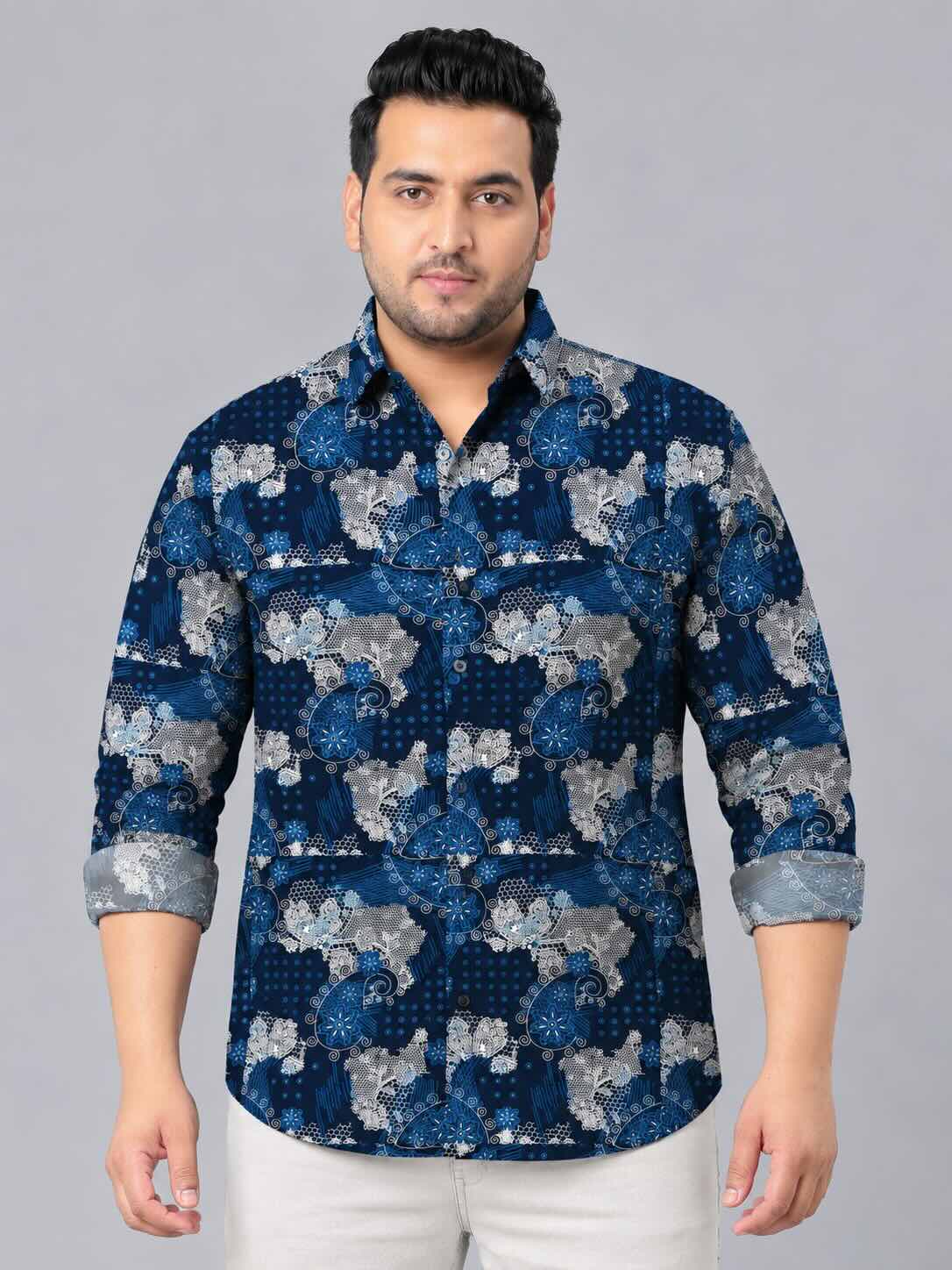 Ethnic Abstract. Digital Printed Men's Plus Size Full Sleeve Shirt