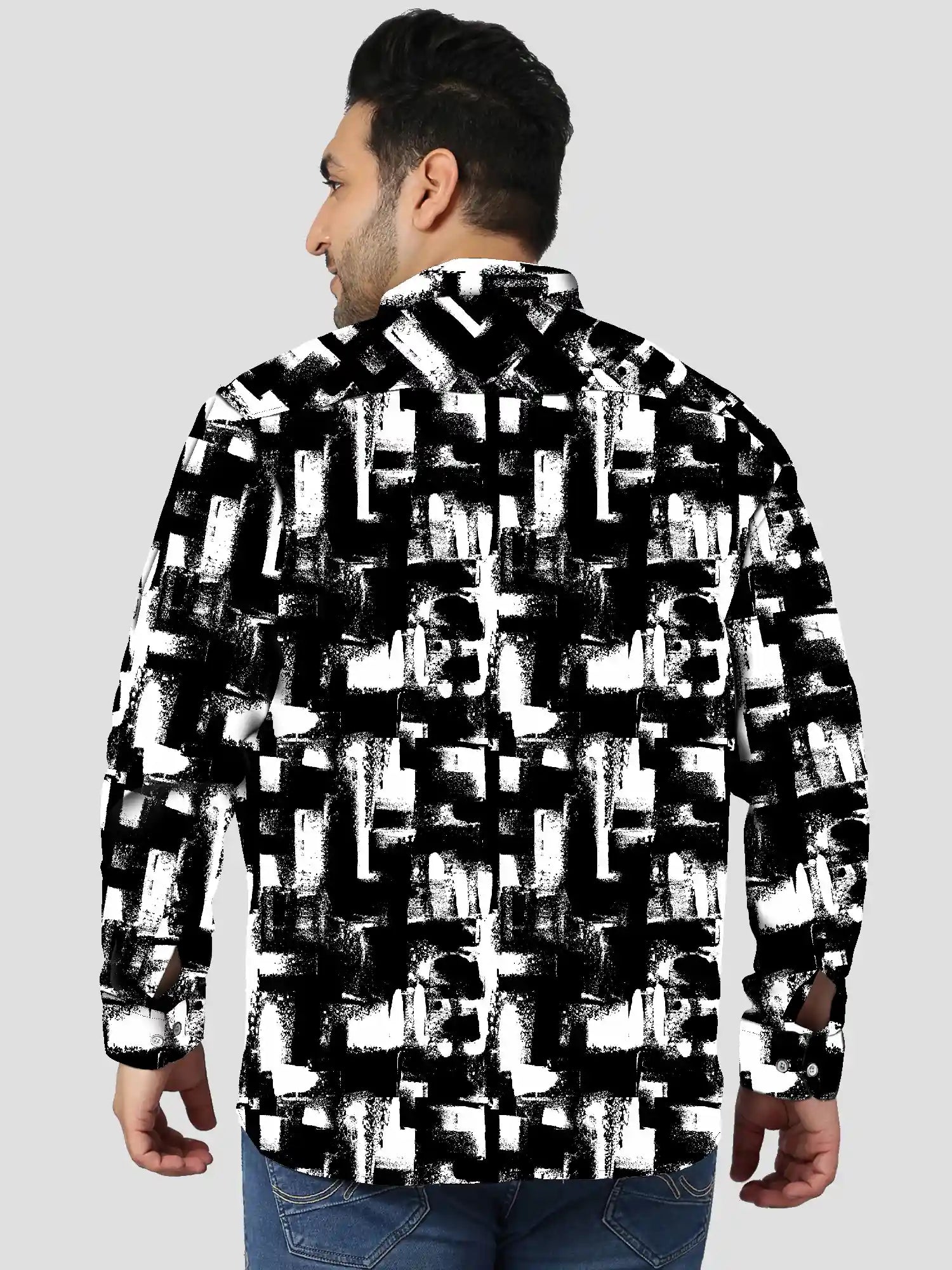 Bold Abstract Black Digital Printed Men Plus Size Full Shirt