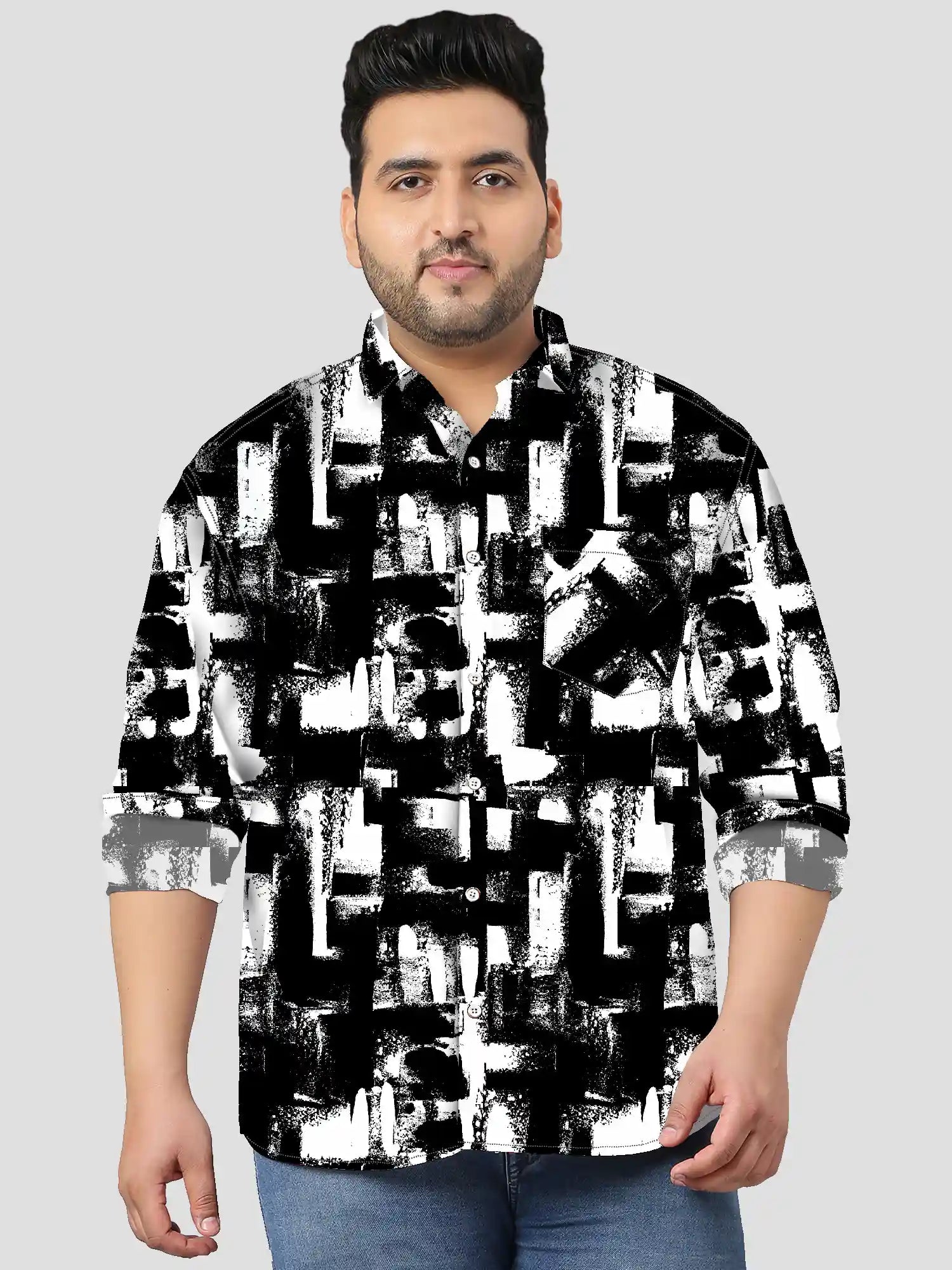 Bold Abstract Black Digital Printed Men Plus Size Full Shirt