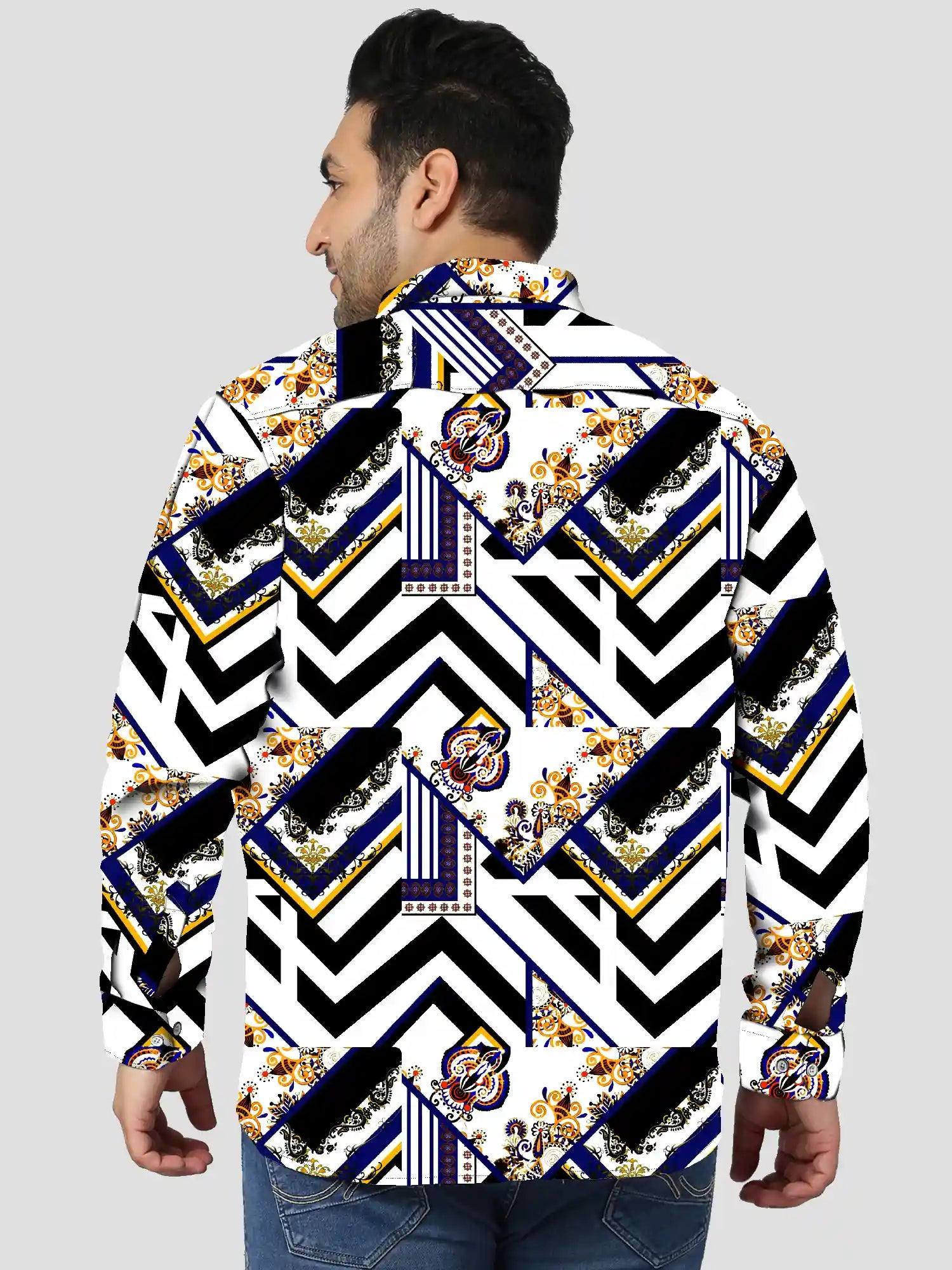Borders Flowers Digital Printed Men Plus Size Full Shirt