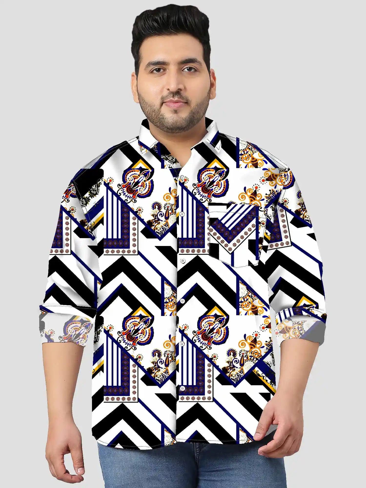 Borders Flowers Digital Printed Men Plus Size Full Shirt