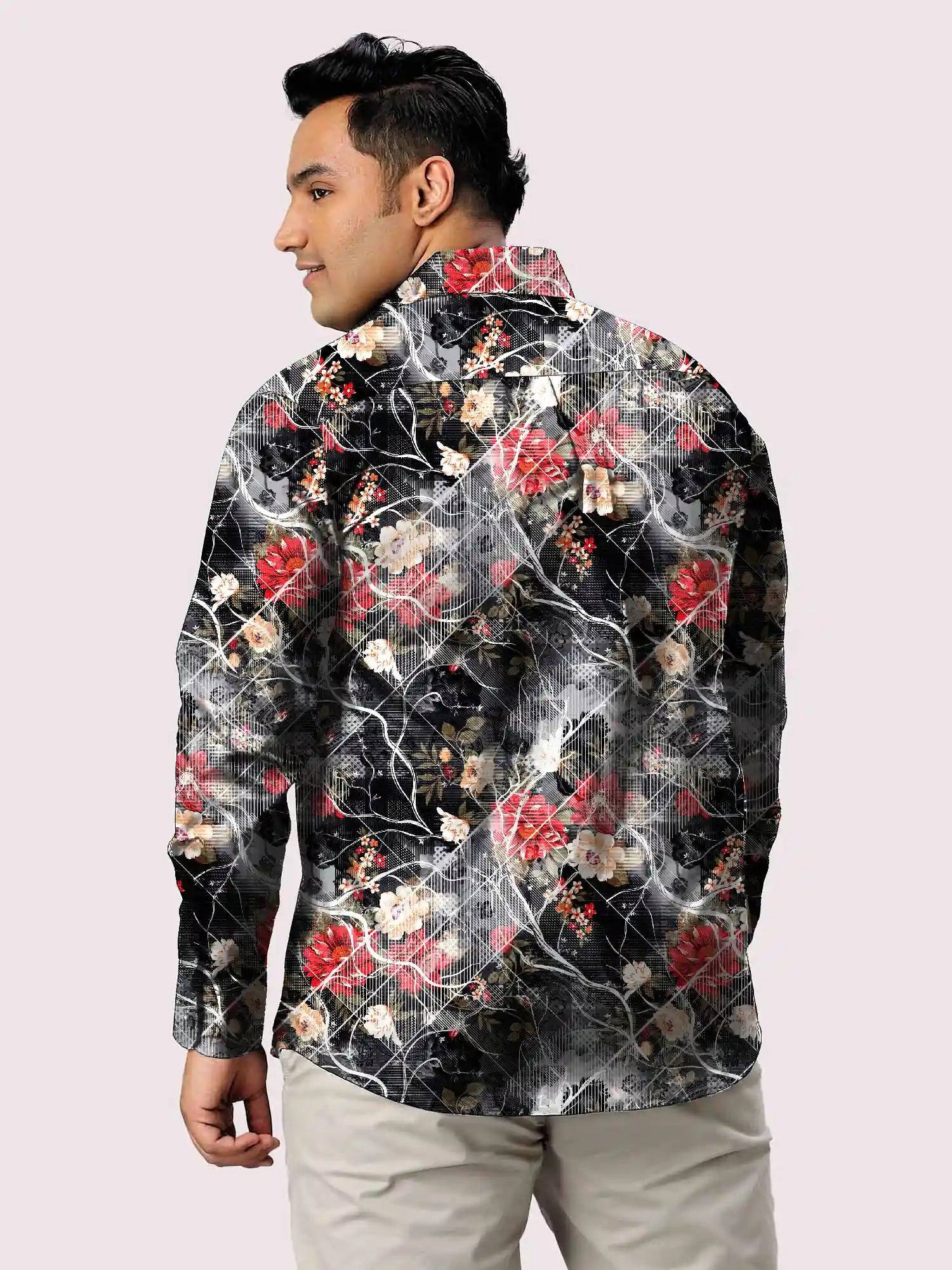 Digital Flower Pattern Printed Men Plus Size Full Shirt