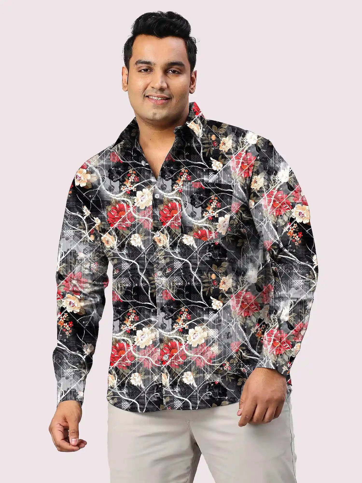 Digital Flower Pattern Printed Men Plus Size Full Shirt