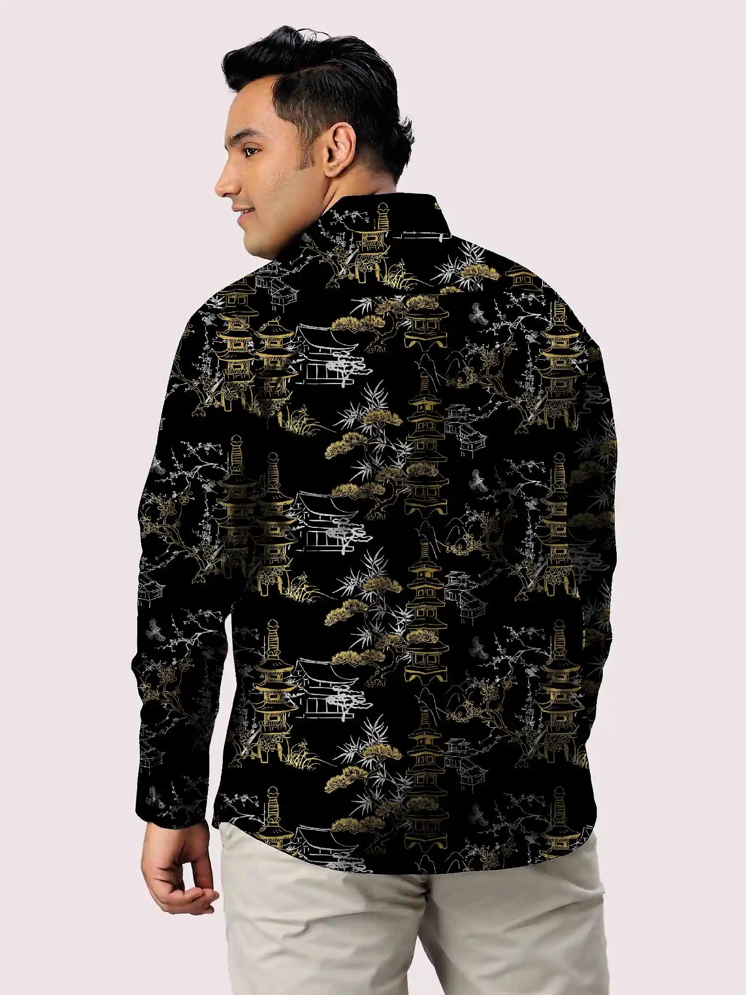Japanese Temple Design Digital Printed Men Plus Size Full Shirt