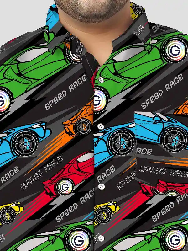 Speed Race Cars Digital Printed Men Plus Size Full Shirt