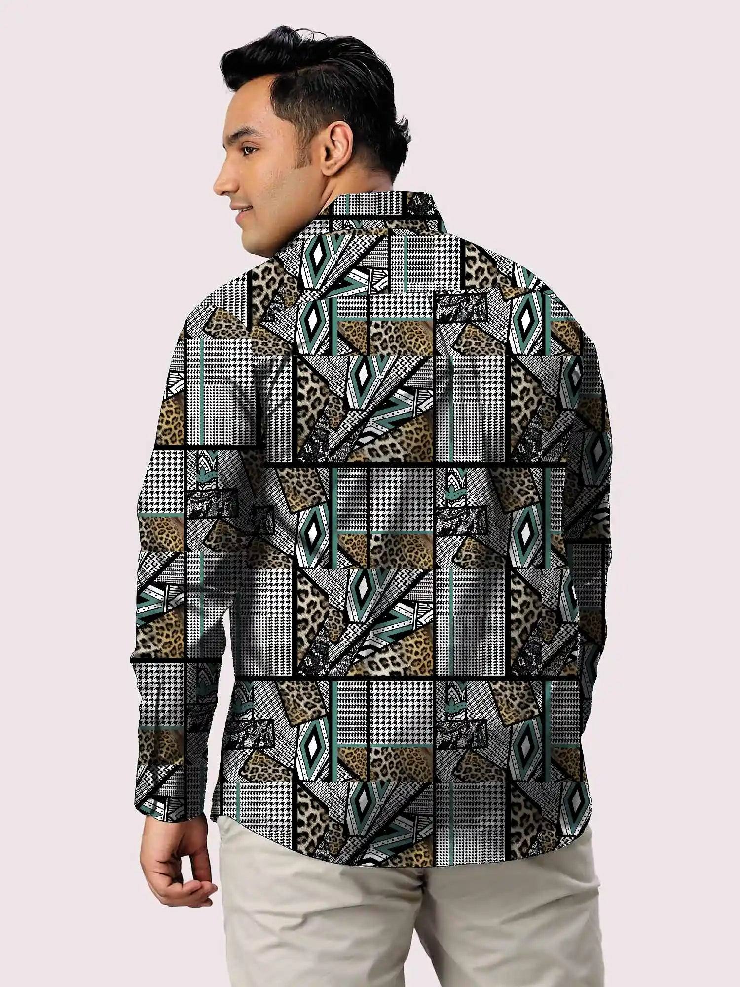 Trendy Animal Skin Digital Printed Men Plus Size Full Shirt