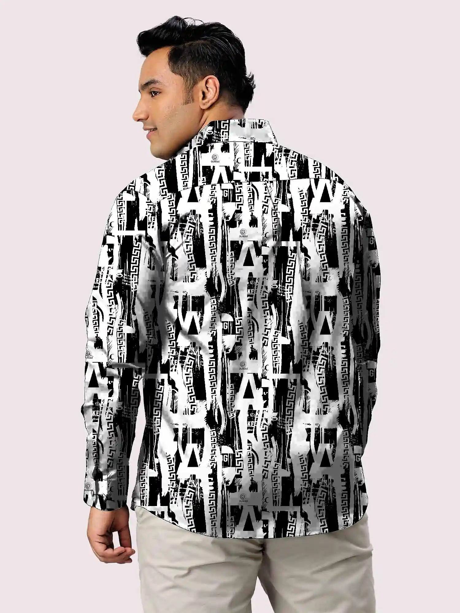 Abstract Word Talk Printed Men Plus Size Full Shirt