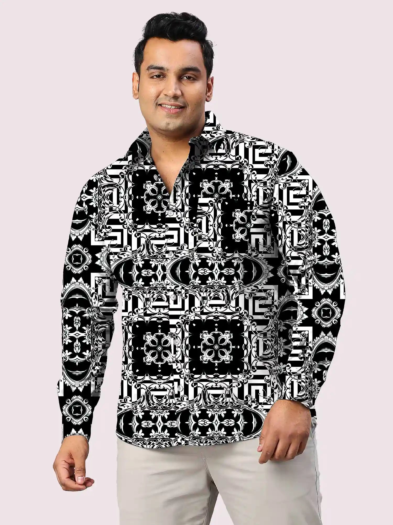 Floral Baroque Printed Men Plus Size Full Shirt
