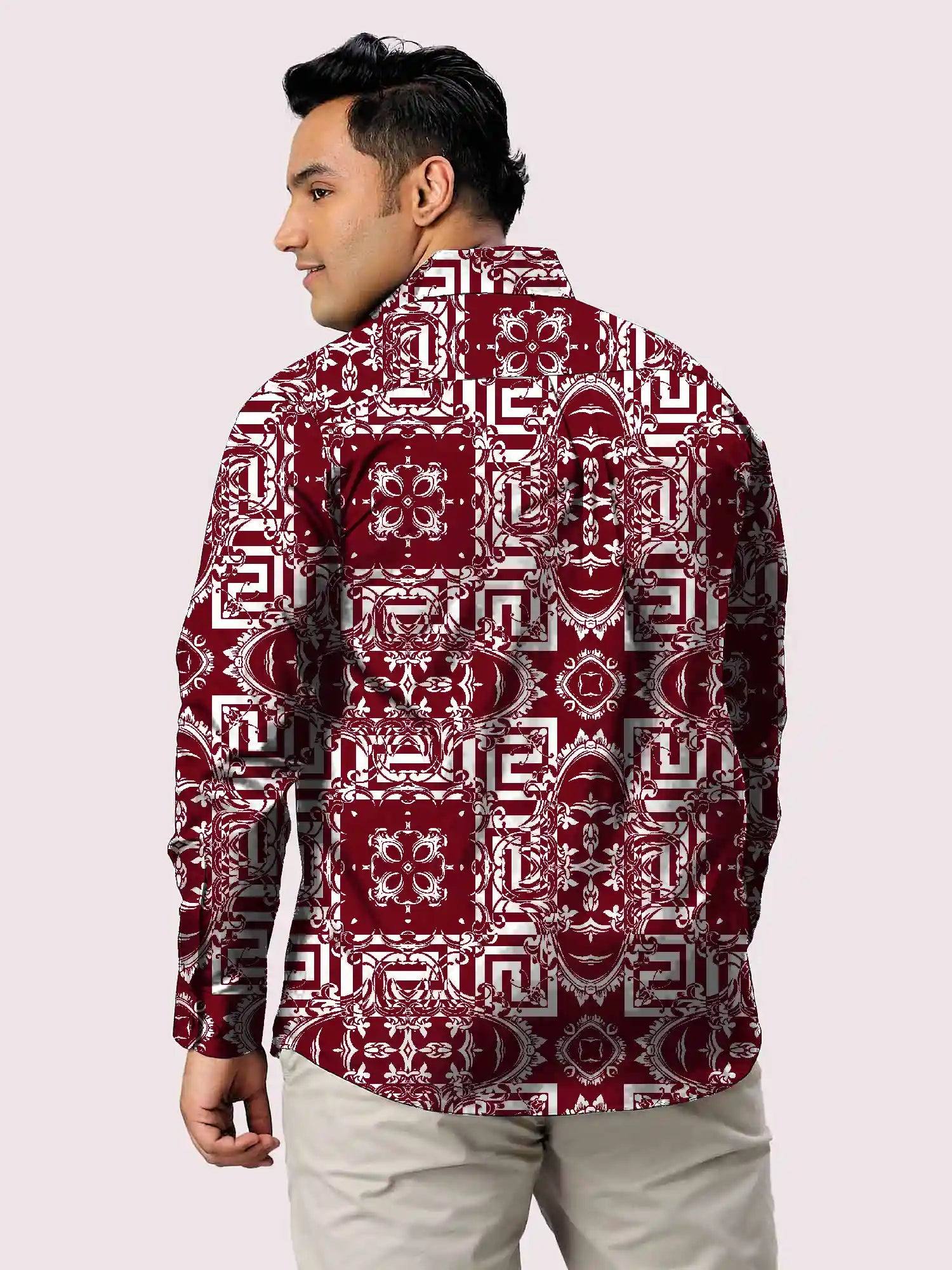 Floral Baroque Printed Men Plus Size Full Shirt