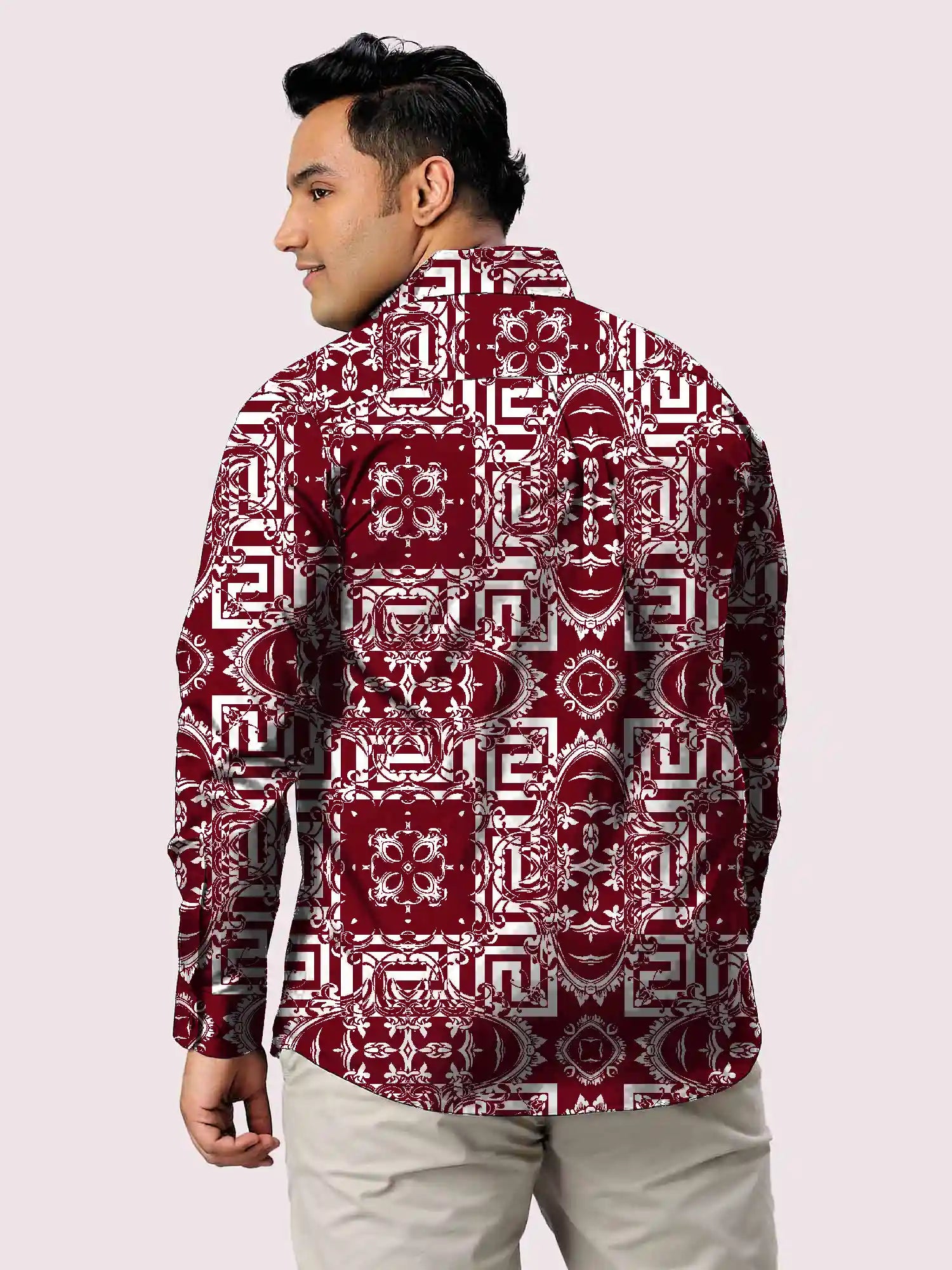 Floral Baroque Printed Men Plus Size Full Shirt
