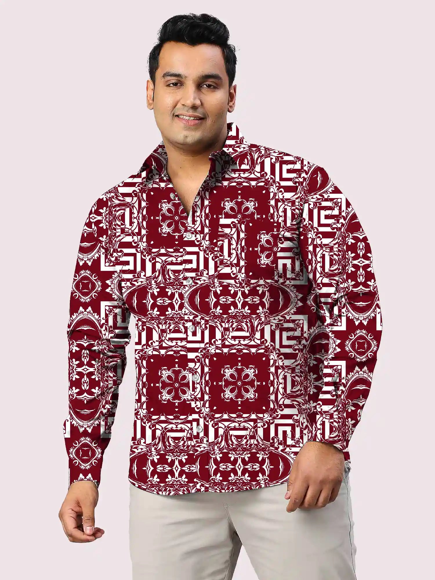 Floral Baroque Printed Men Plus Size Full Shirt