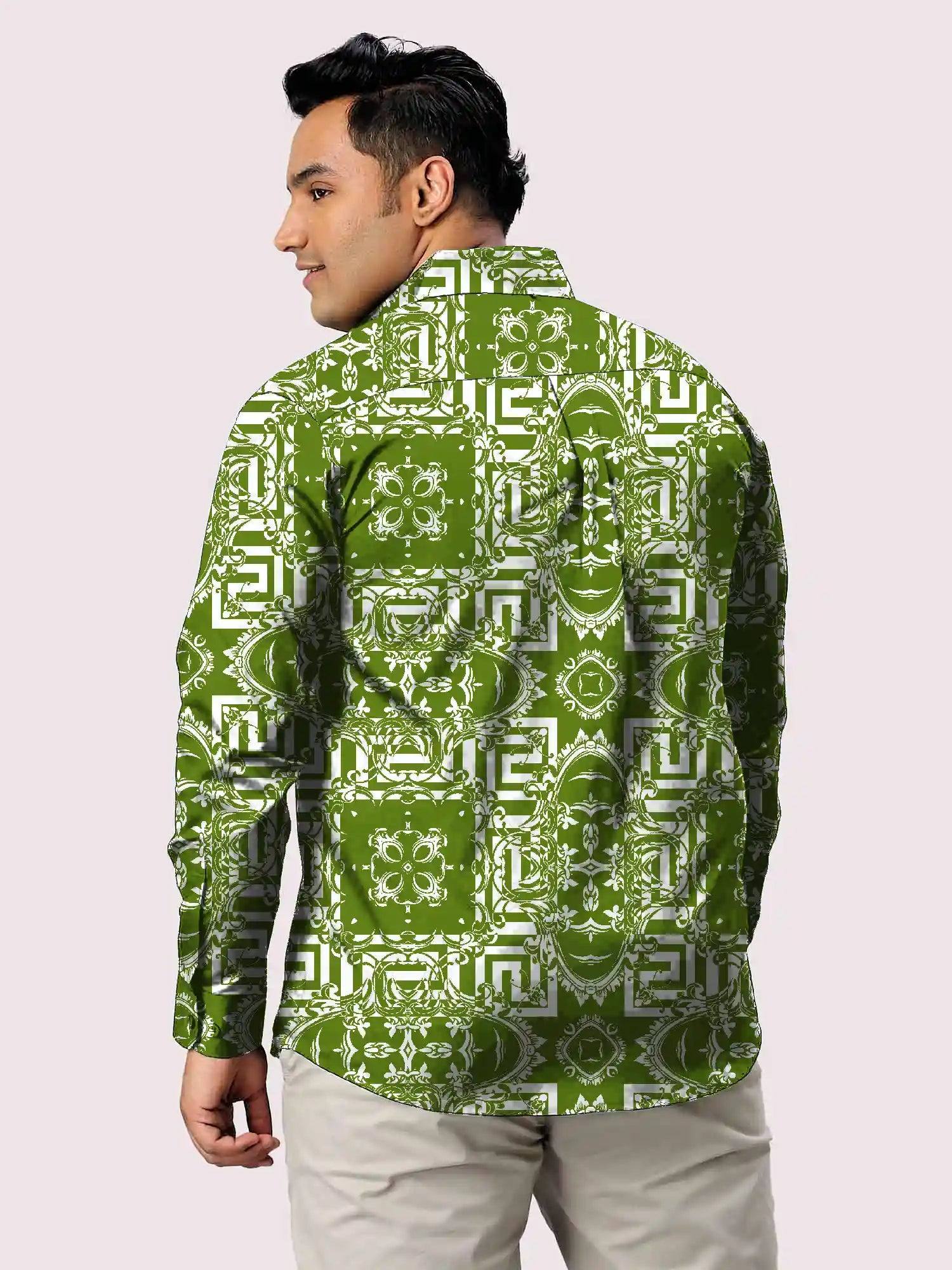 Floral Baroque Printed Men Plus Size Full Shirt