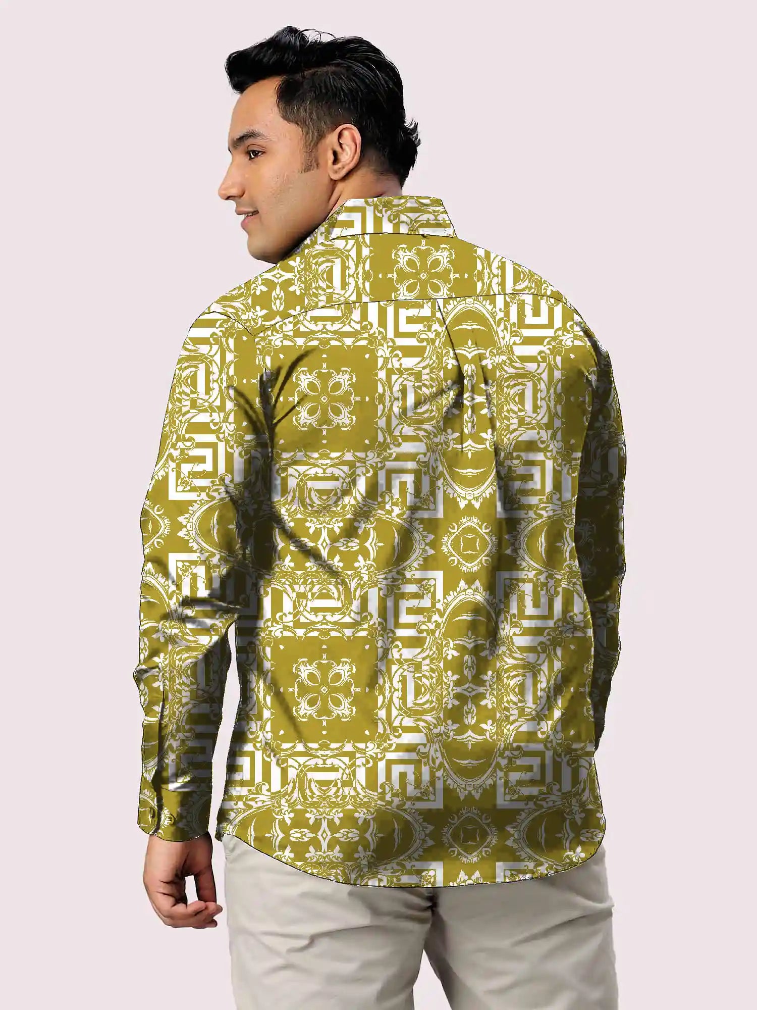 Floral Baroque Printed Men Plus Size Full Shirt