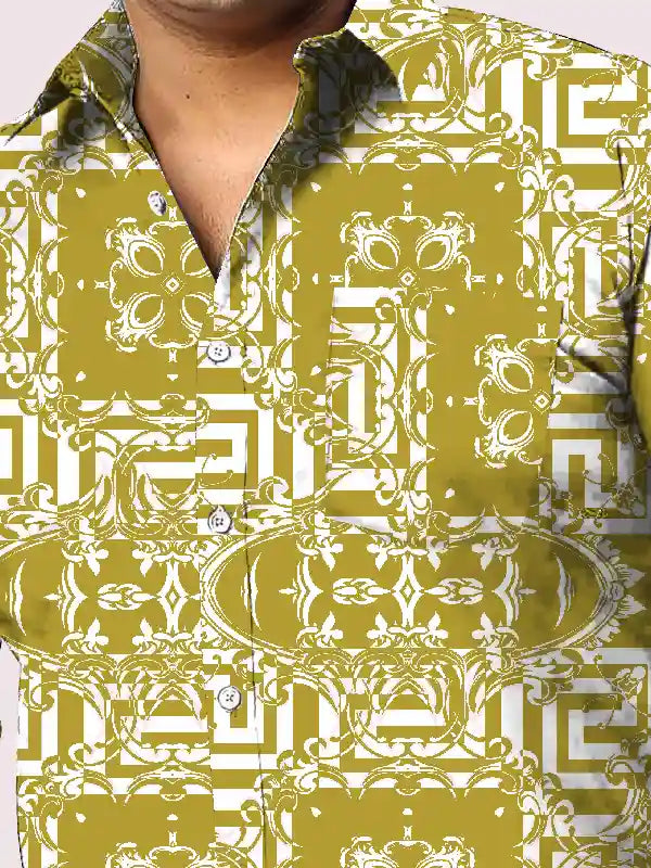 Floral Baroque Printed Men Plus Size Full Shirt