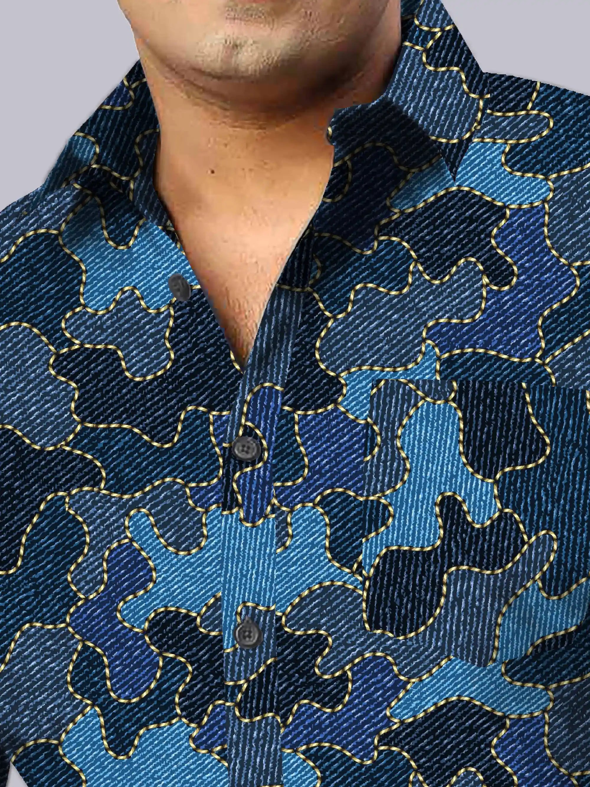 Camouflage Denim Digital Printed Men Plus Size Full Shirt