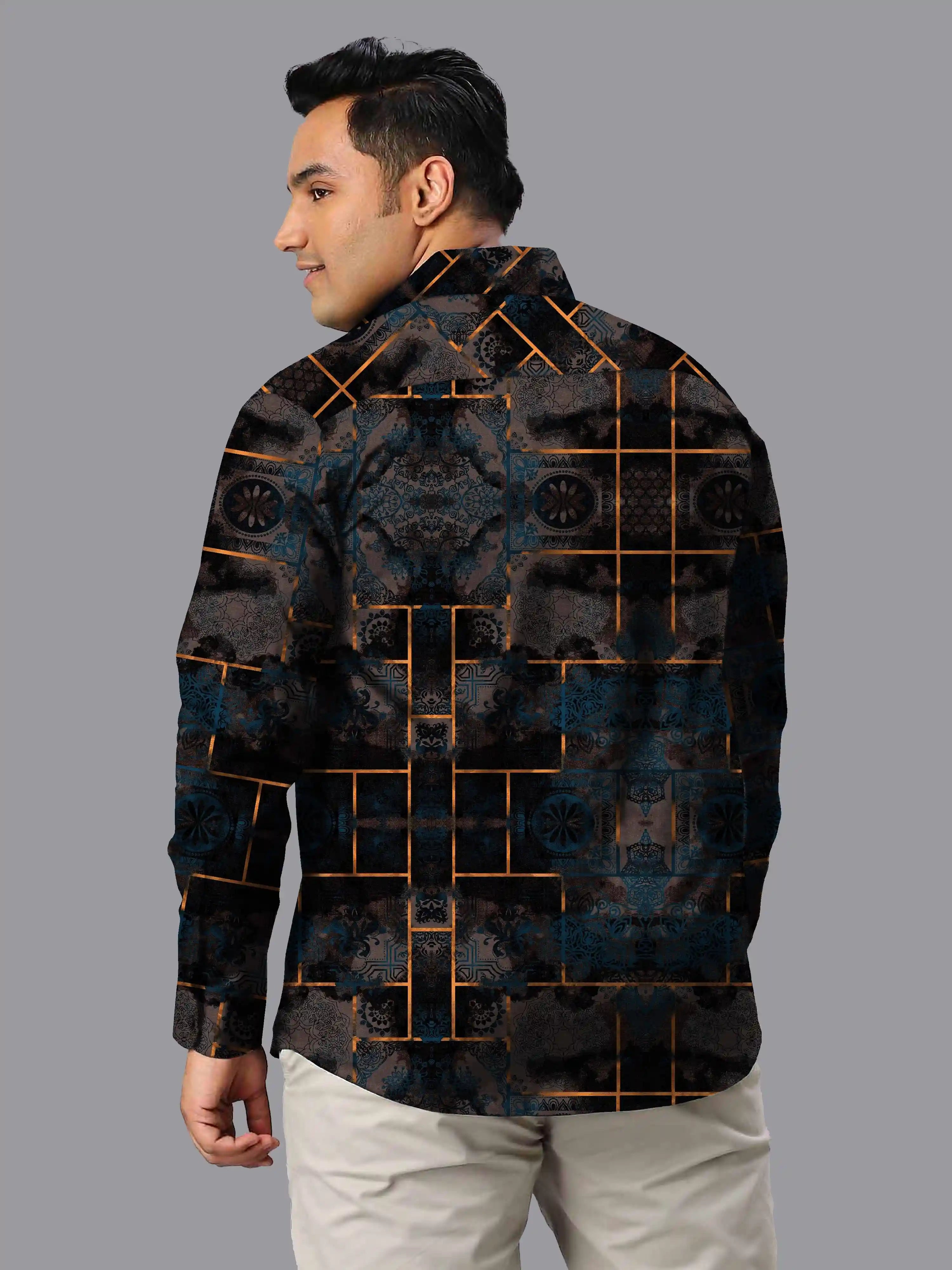 Distressed Pattern Digital Printed Men's Plus Size Full Sleeve Shirt