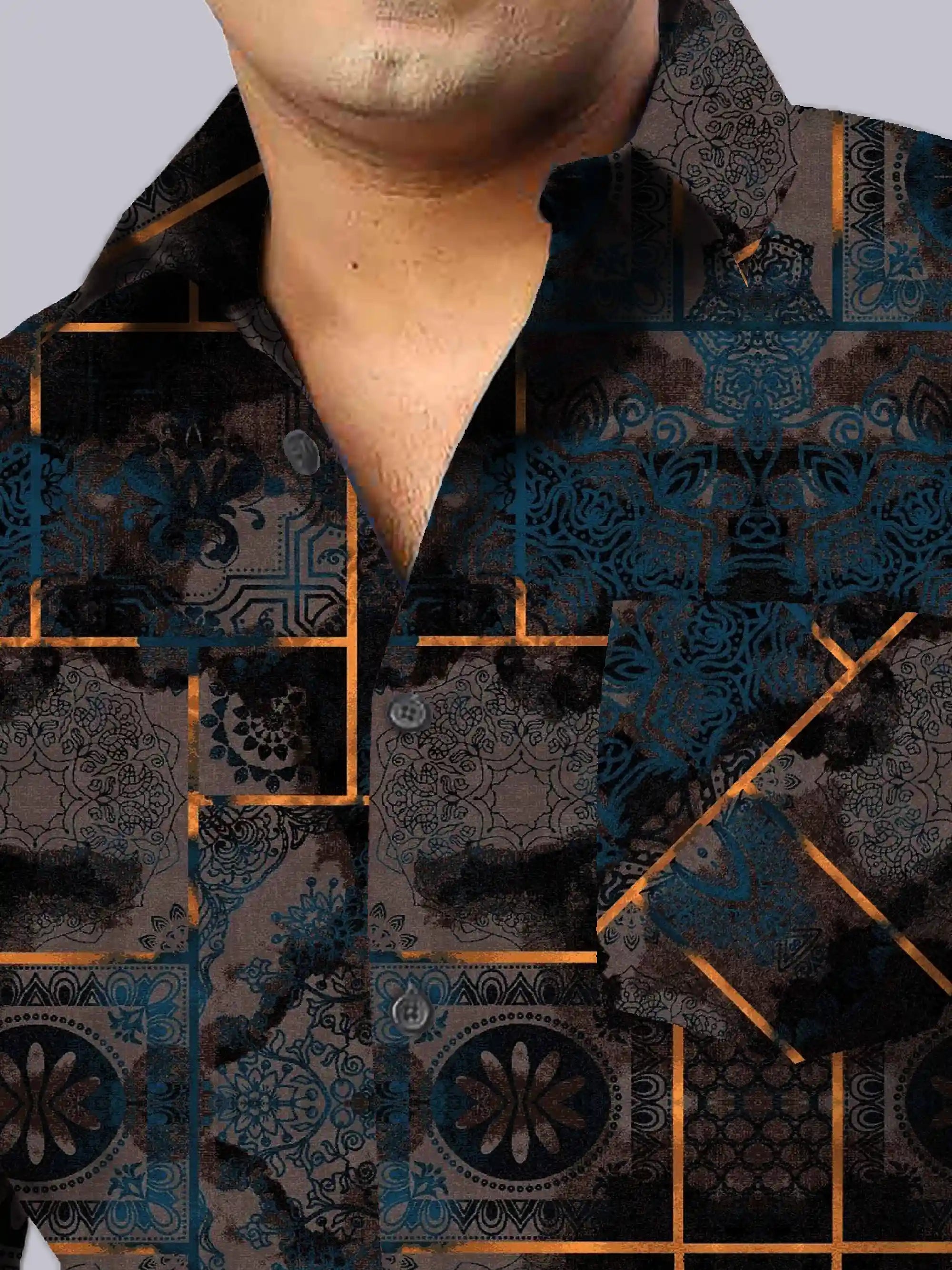 Distressed Pattern Digital Printed Men's Plus Size Full Sleeve Shirt