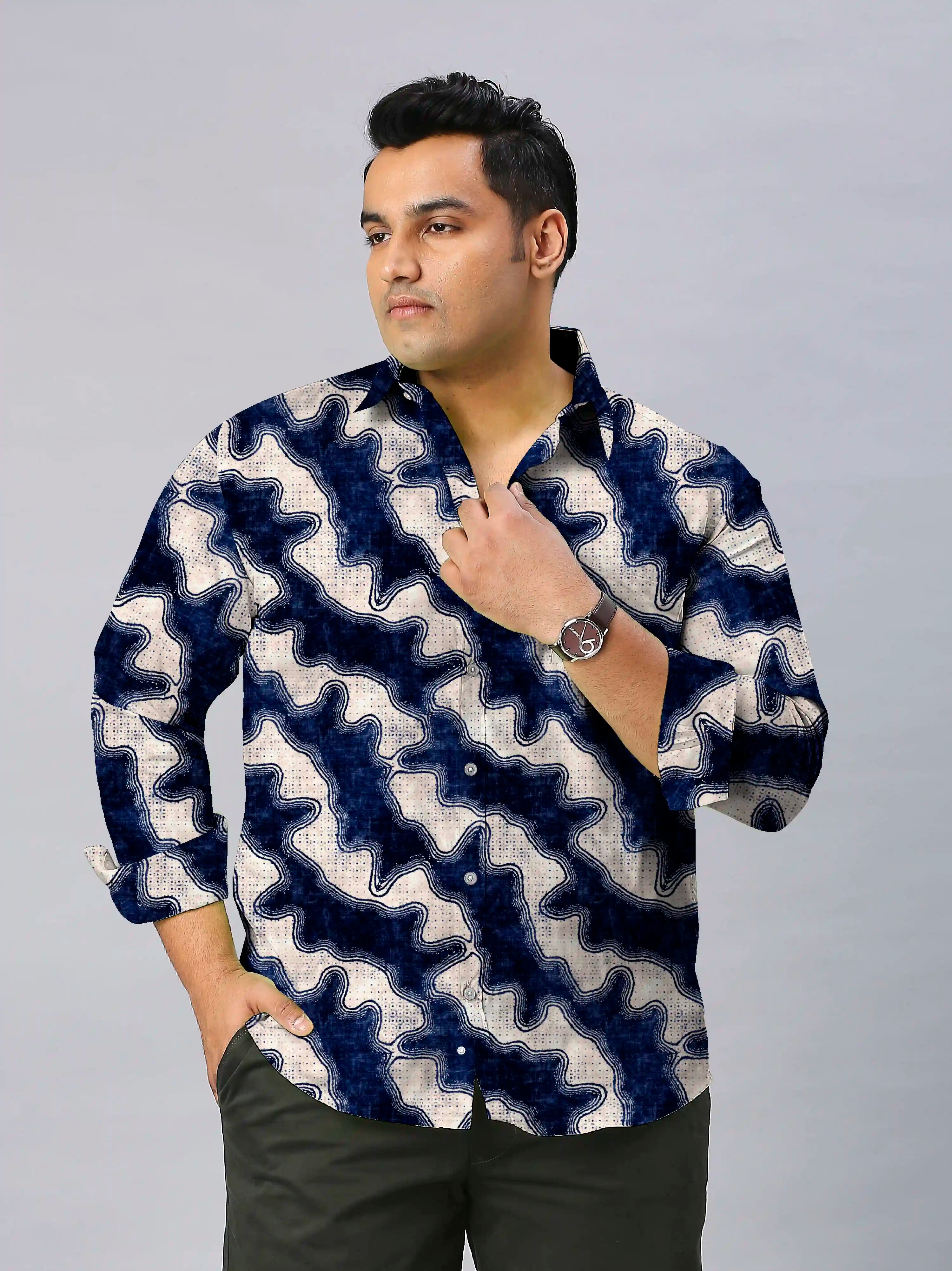 Dyeing Patchwork Digital Printed Men Plus Size Full Shirt