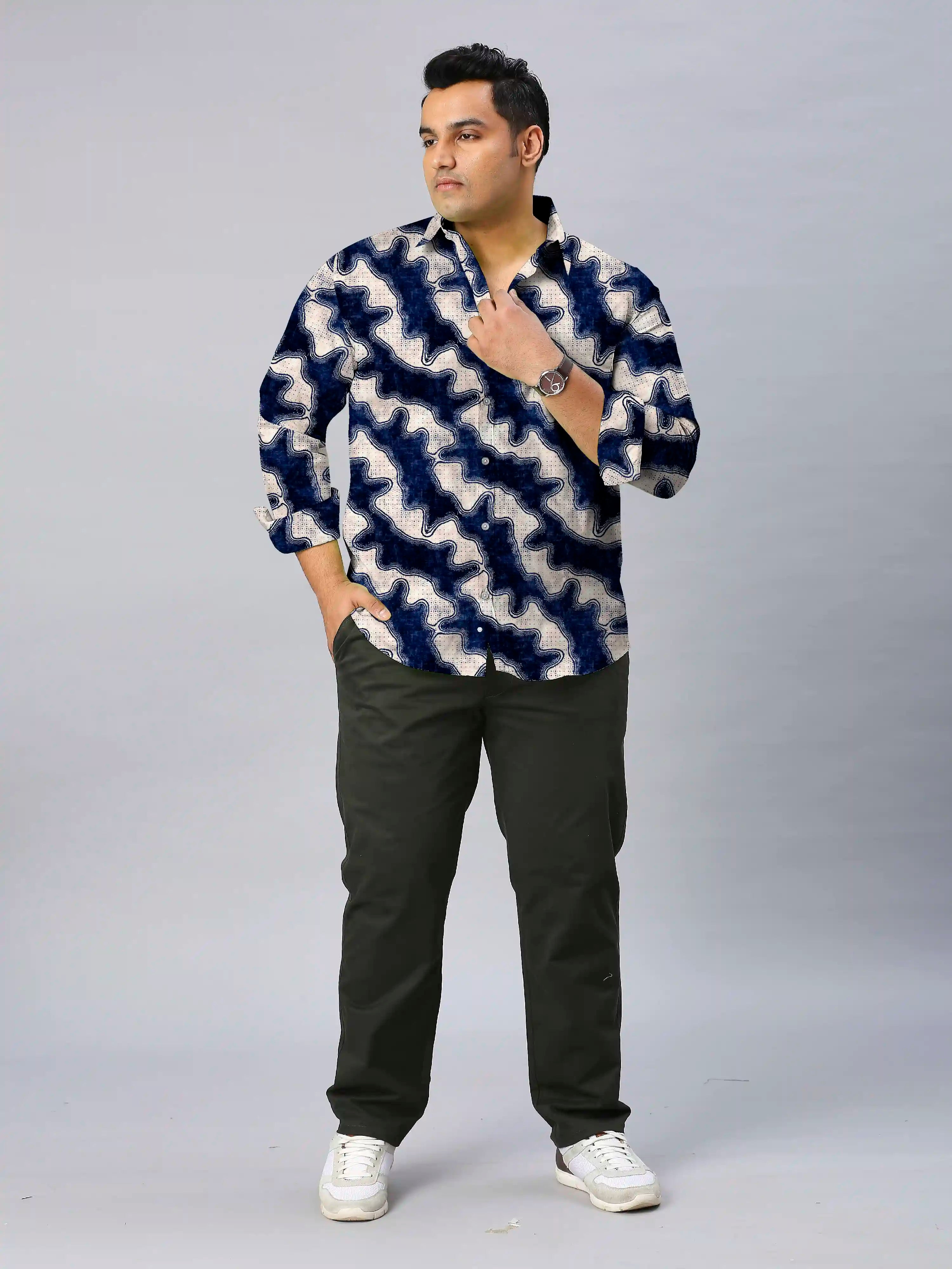 Dyeing Patchwork Digital Printed Men Plus Size Full Shirt