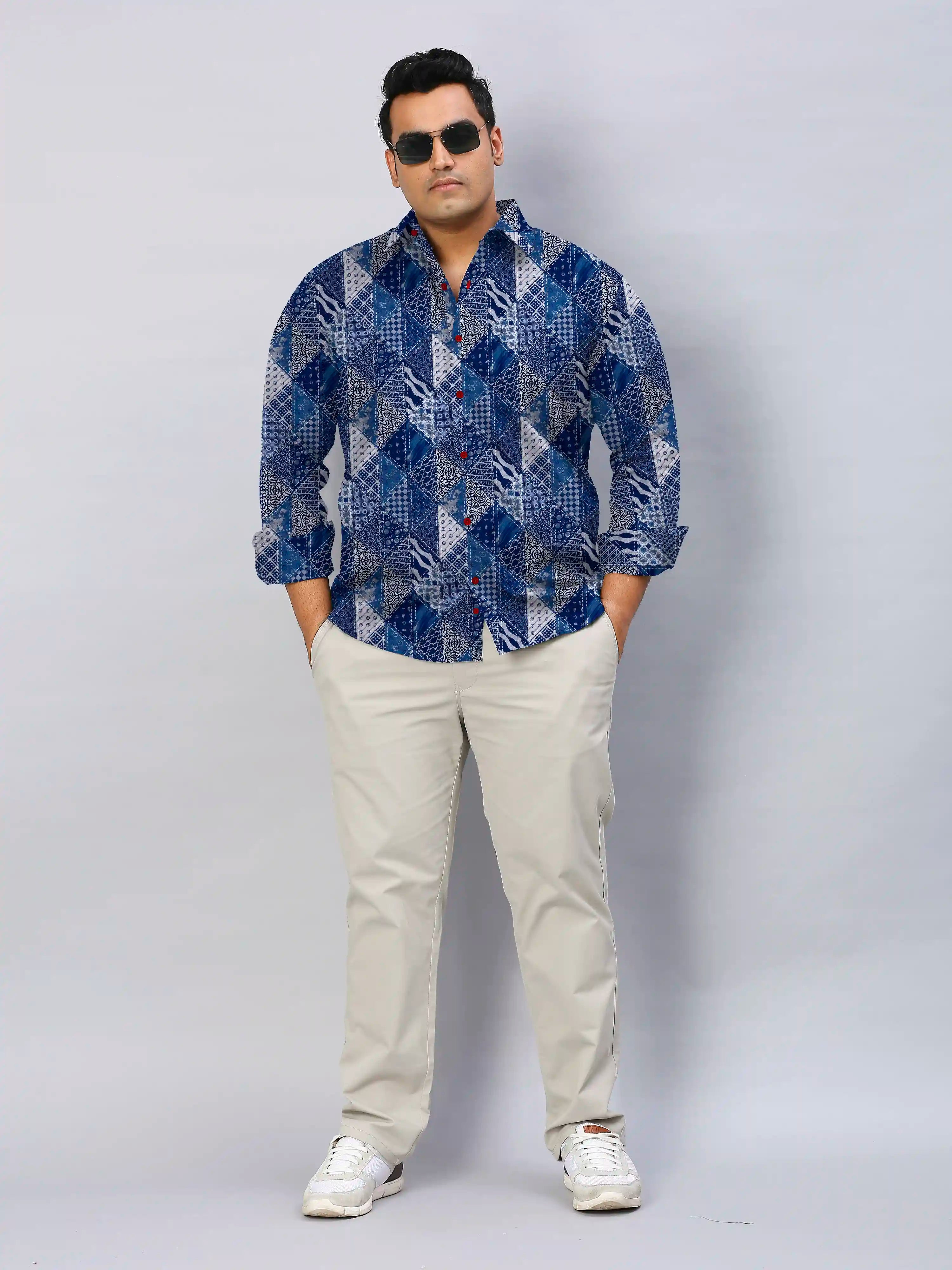 Triangle Woven Digital Printed Men's Plus Size Full Sleeve Shirt