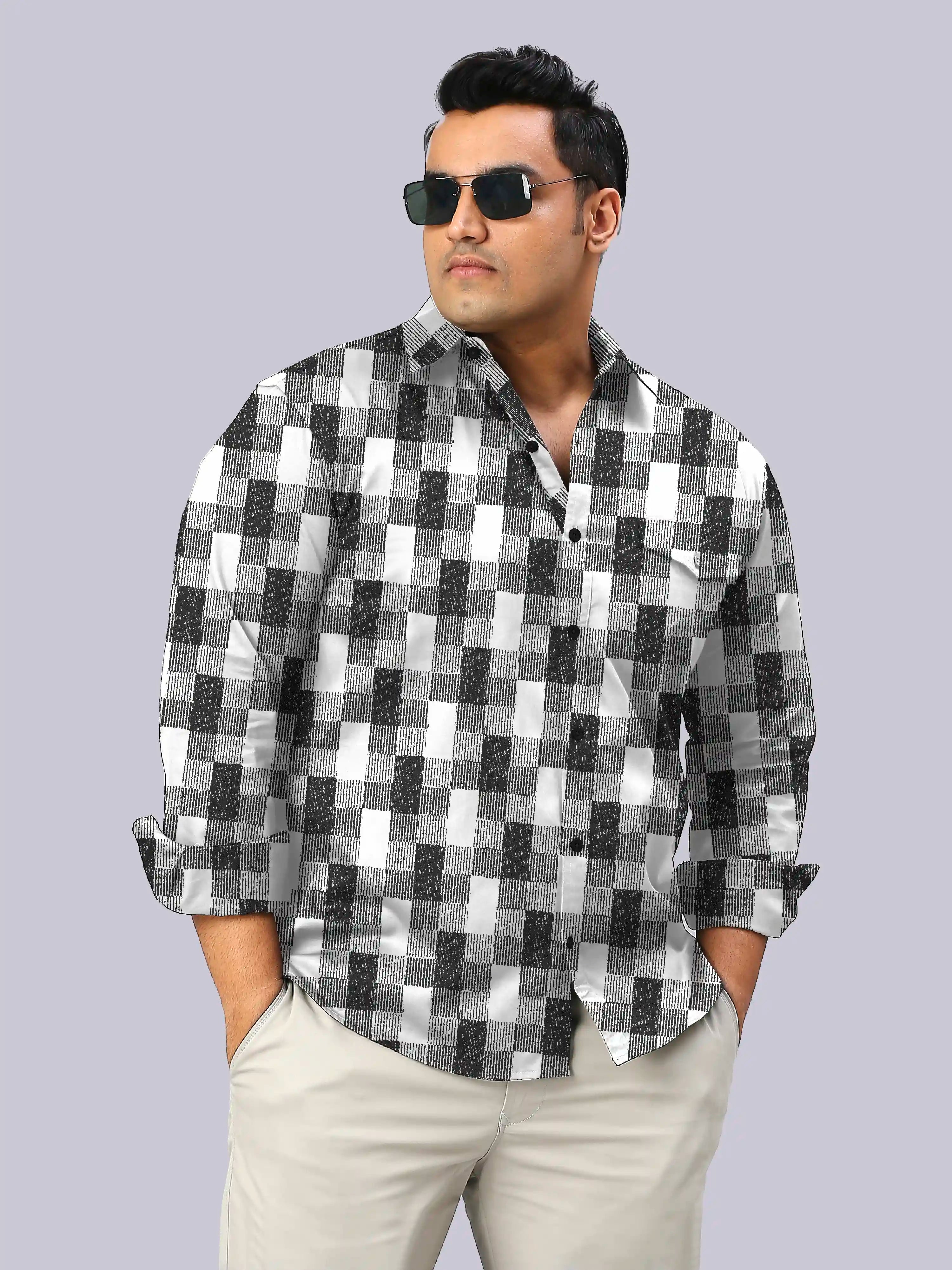 Weave Textured Printed Men's Plus Size Full Sleeve Shirt