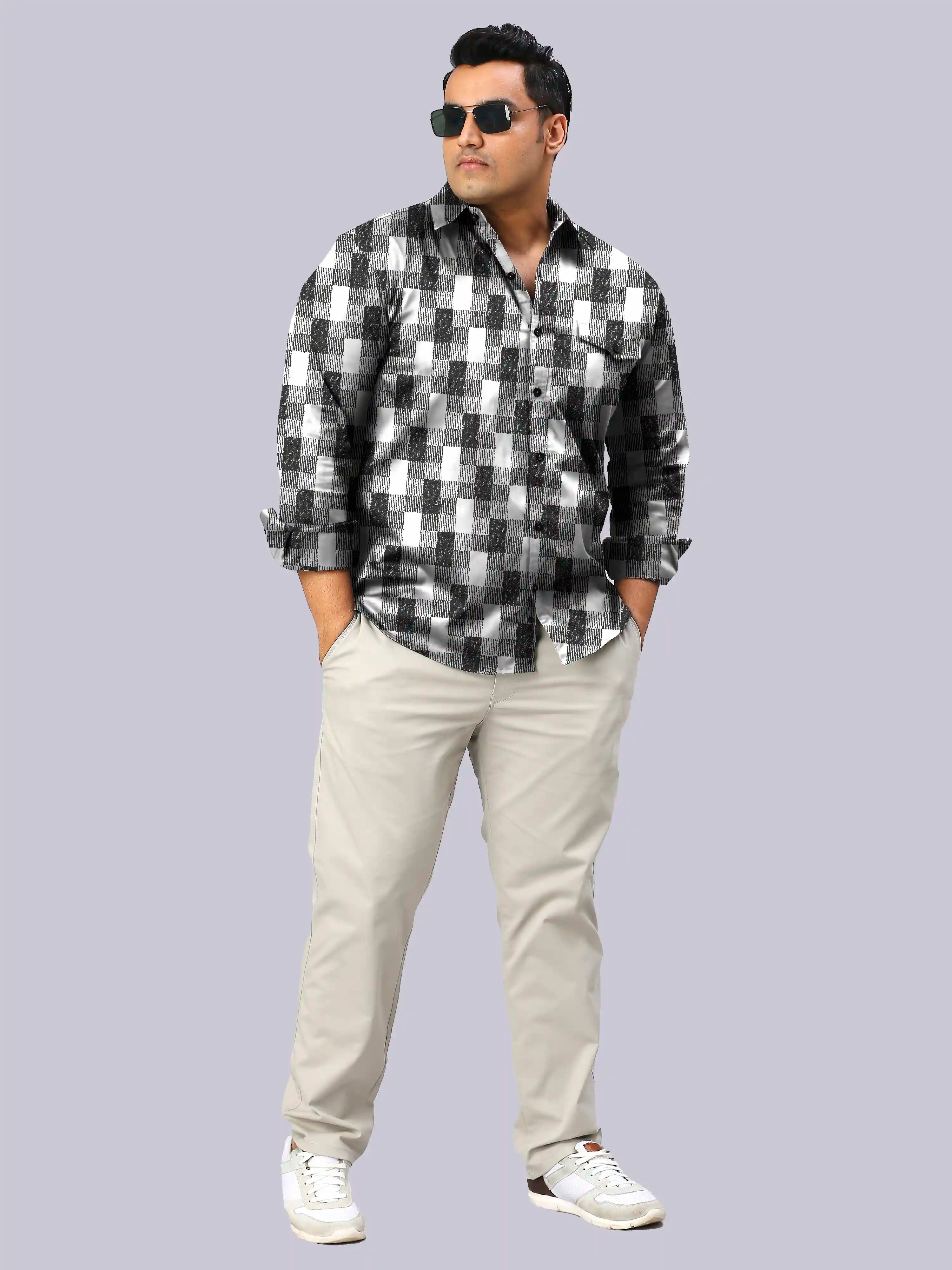 Weave Textured Printed Men's Plus Size Full Sleeve Shirt