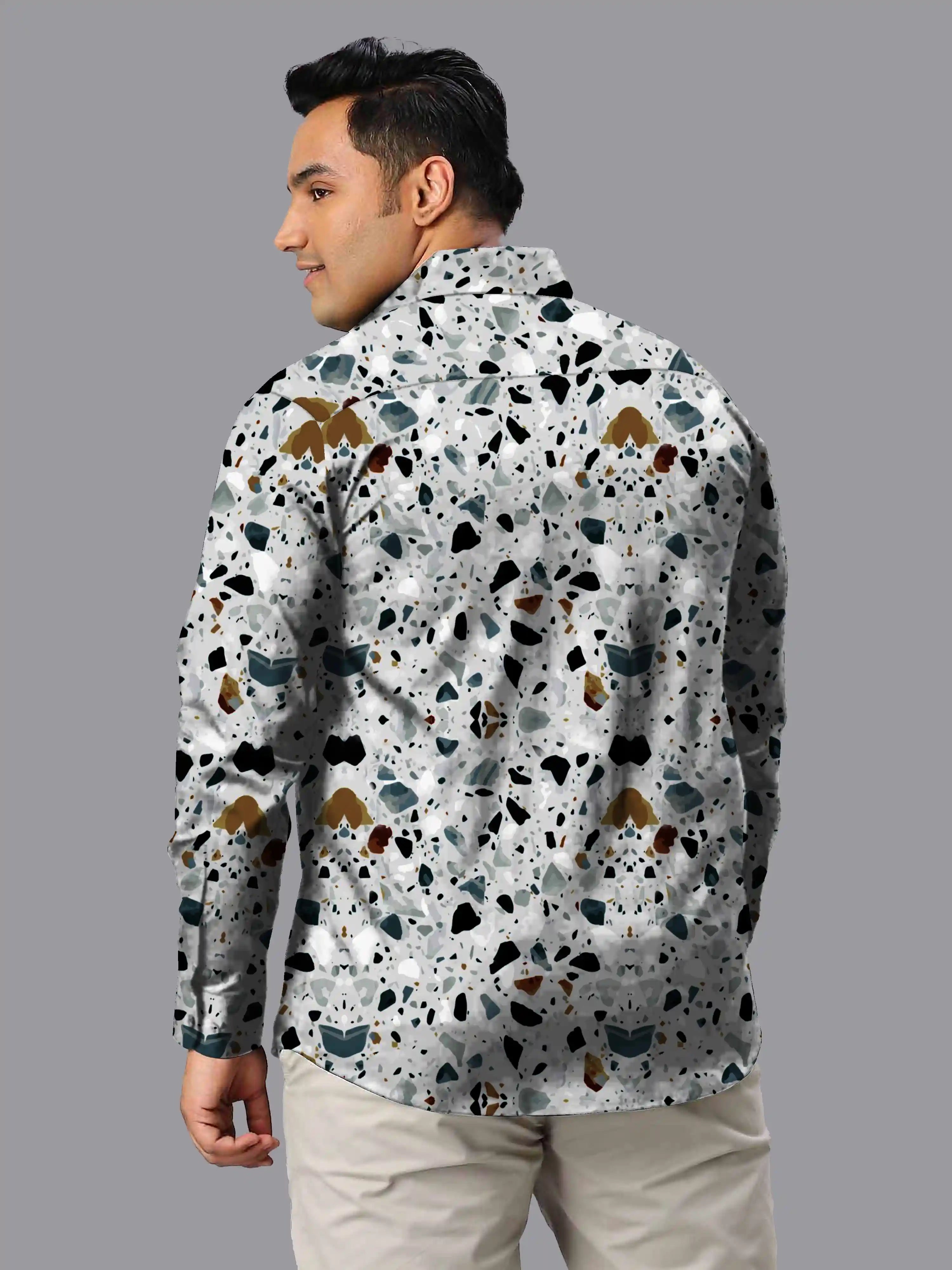 Terrazzo Texture Printed Men's Plus Size Full Sleeve Shirt