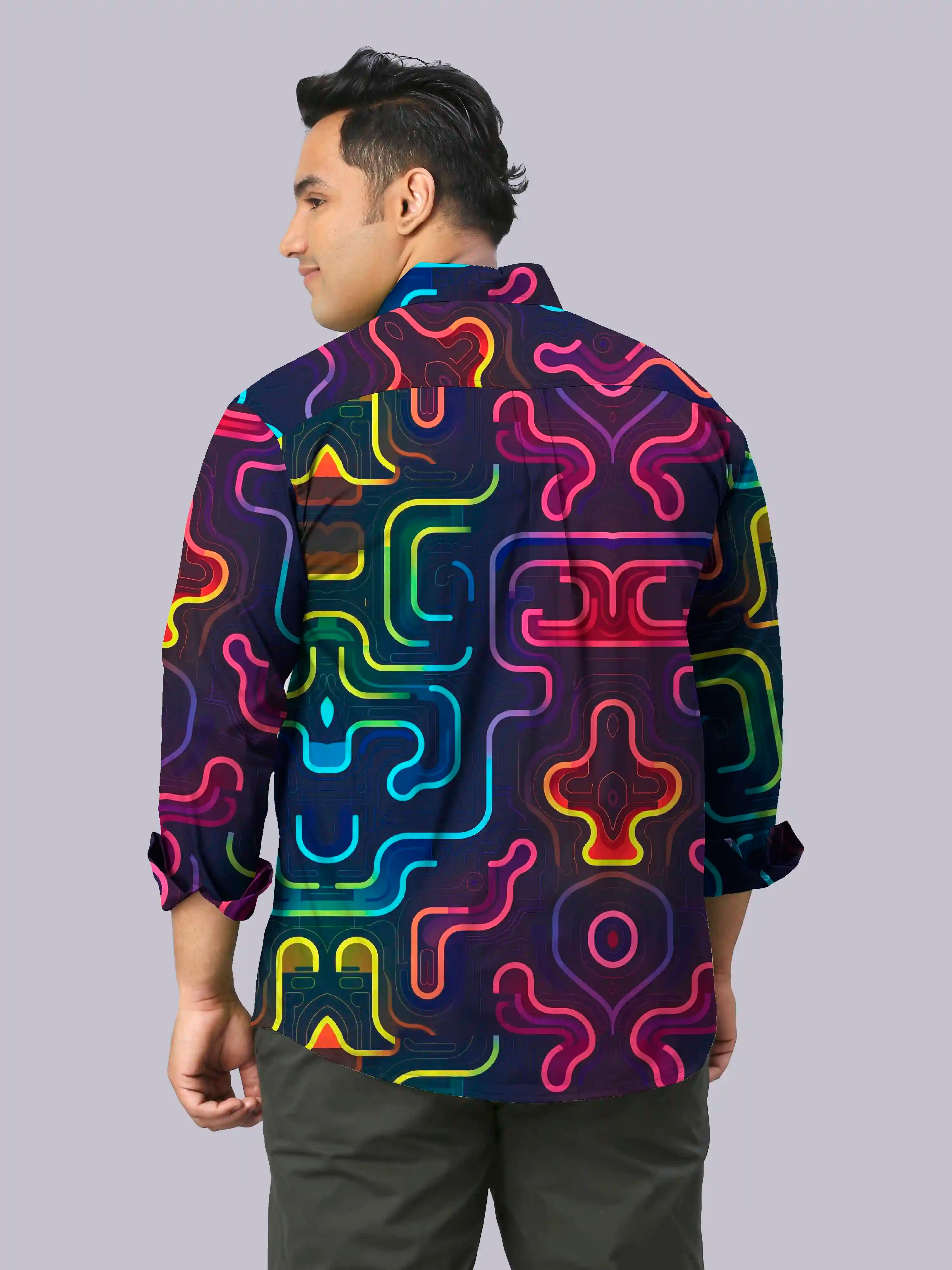 Circuit Board Digital Printed Men's Plus Size Full Sleeve Shirt