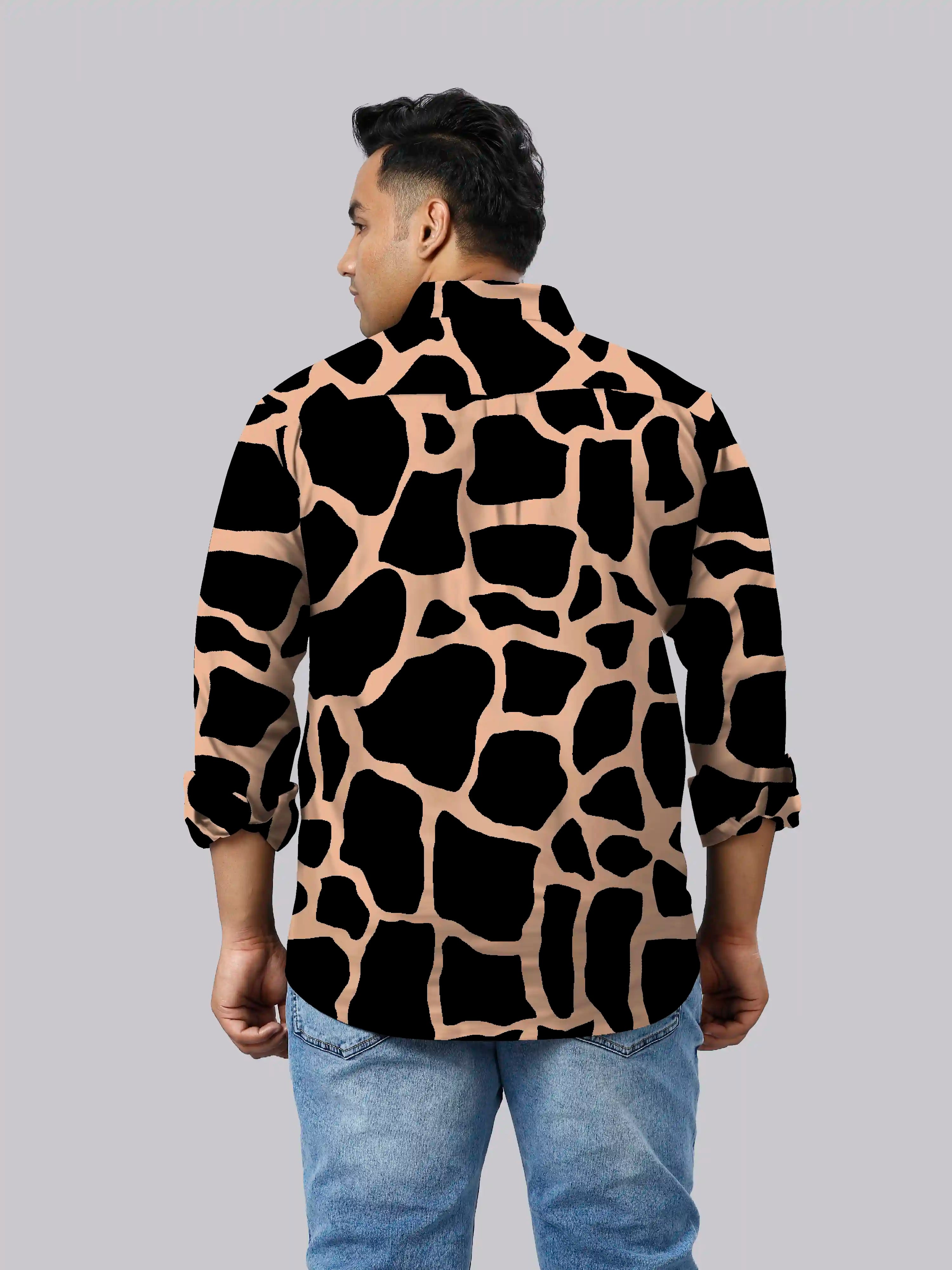 Giraffe Printed Men's Plus Size Full Sleeve Shirt