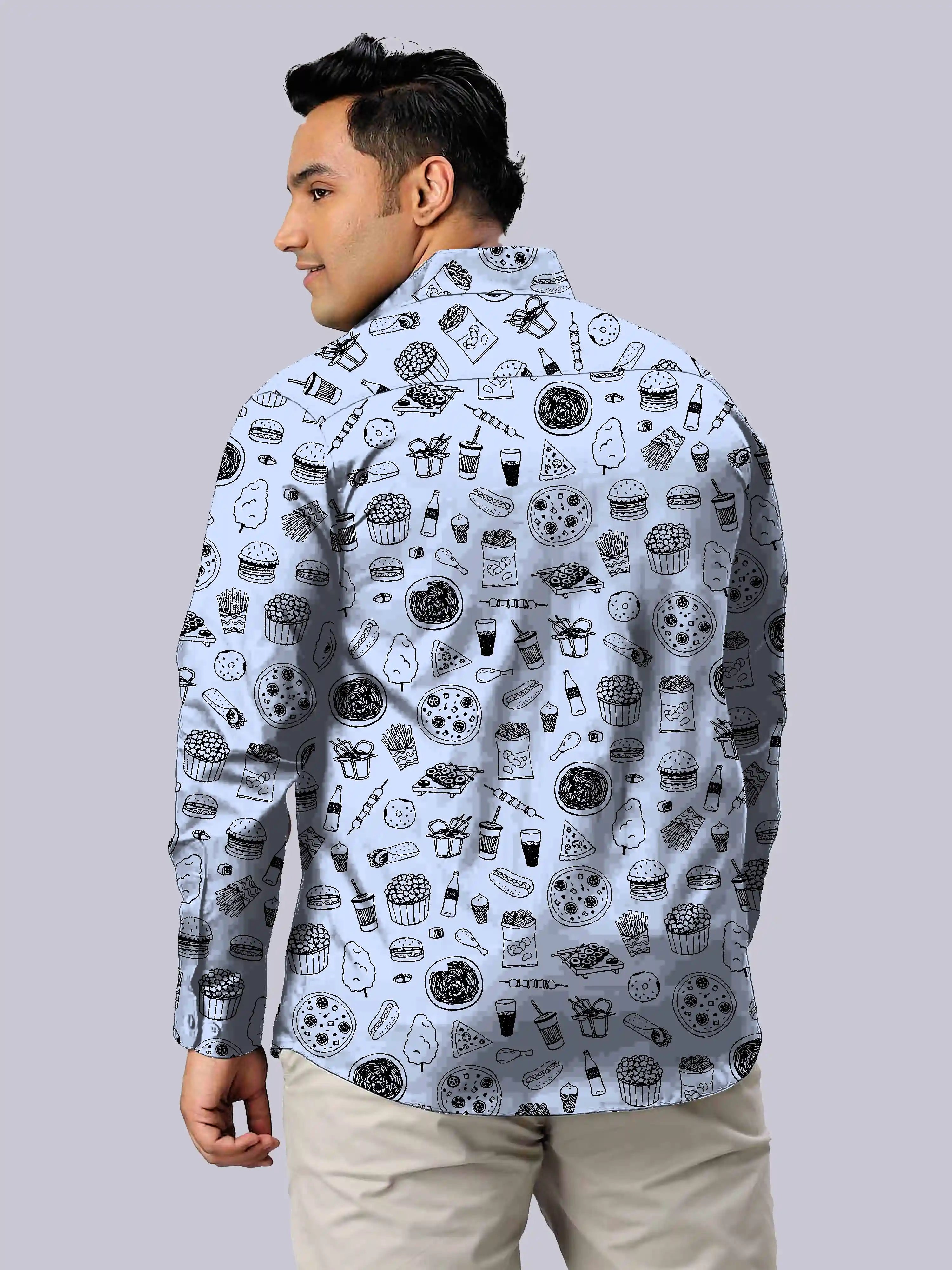 Various Food Items Digital Printed Men's Plus Size Full Sleeve Shirt