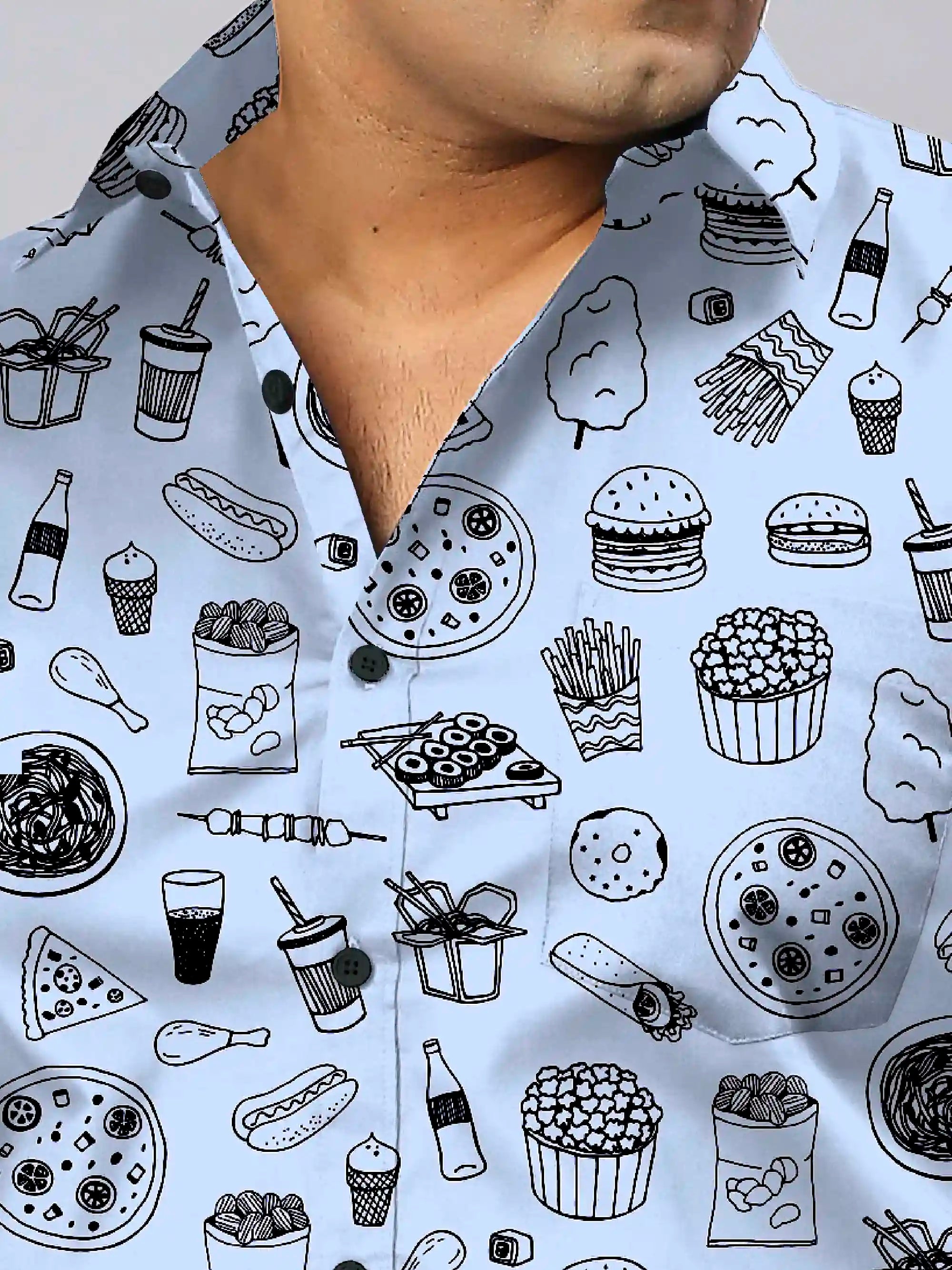 Various Food Items Digital Printed Men's Plus Size Full Sleeve Shirt