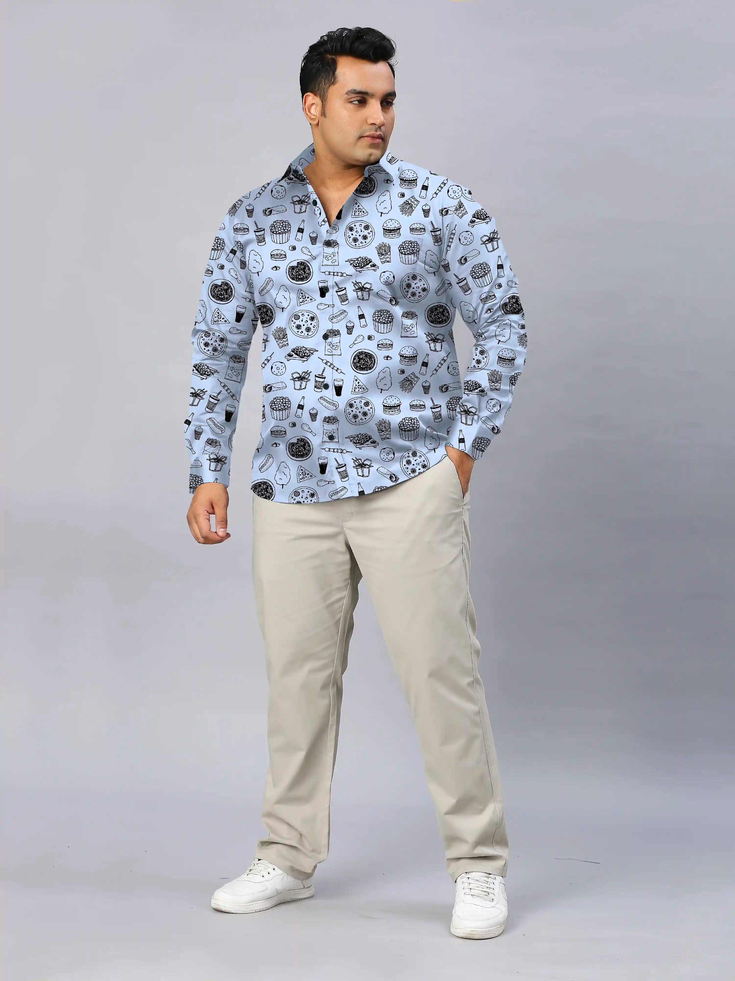 Various Food Items Digital Printed Men's Plus Size Full Sleeve Shirt