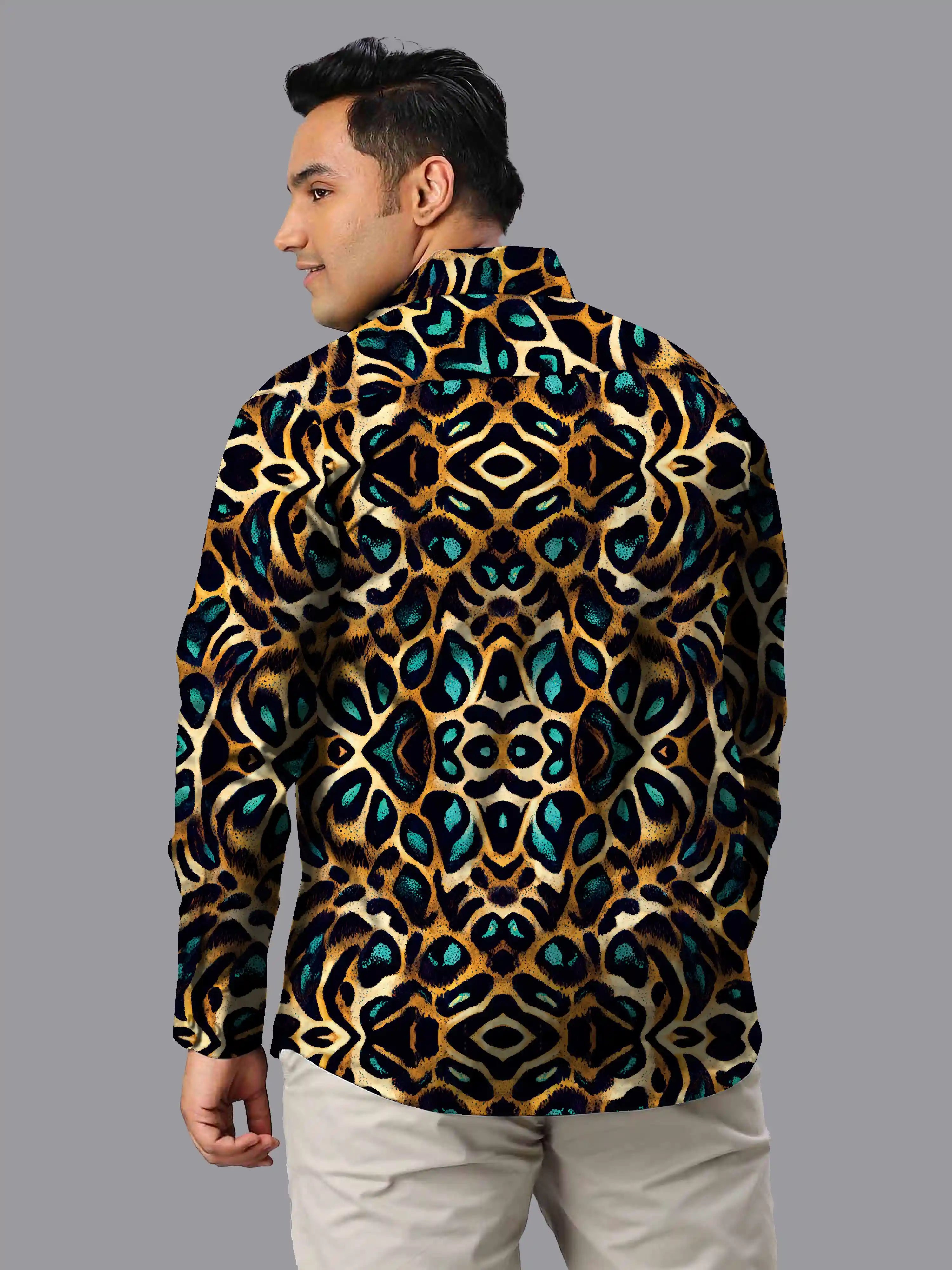 Bright Leopard Skin Digital Printed Men's Plus Size Full Sleeve Shirt