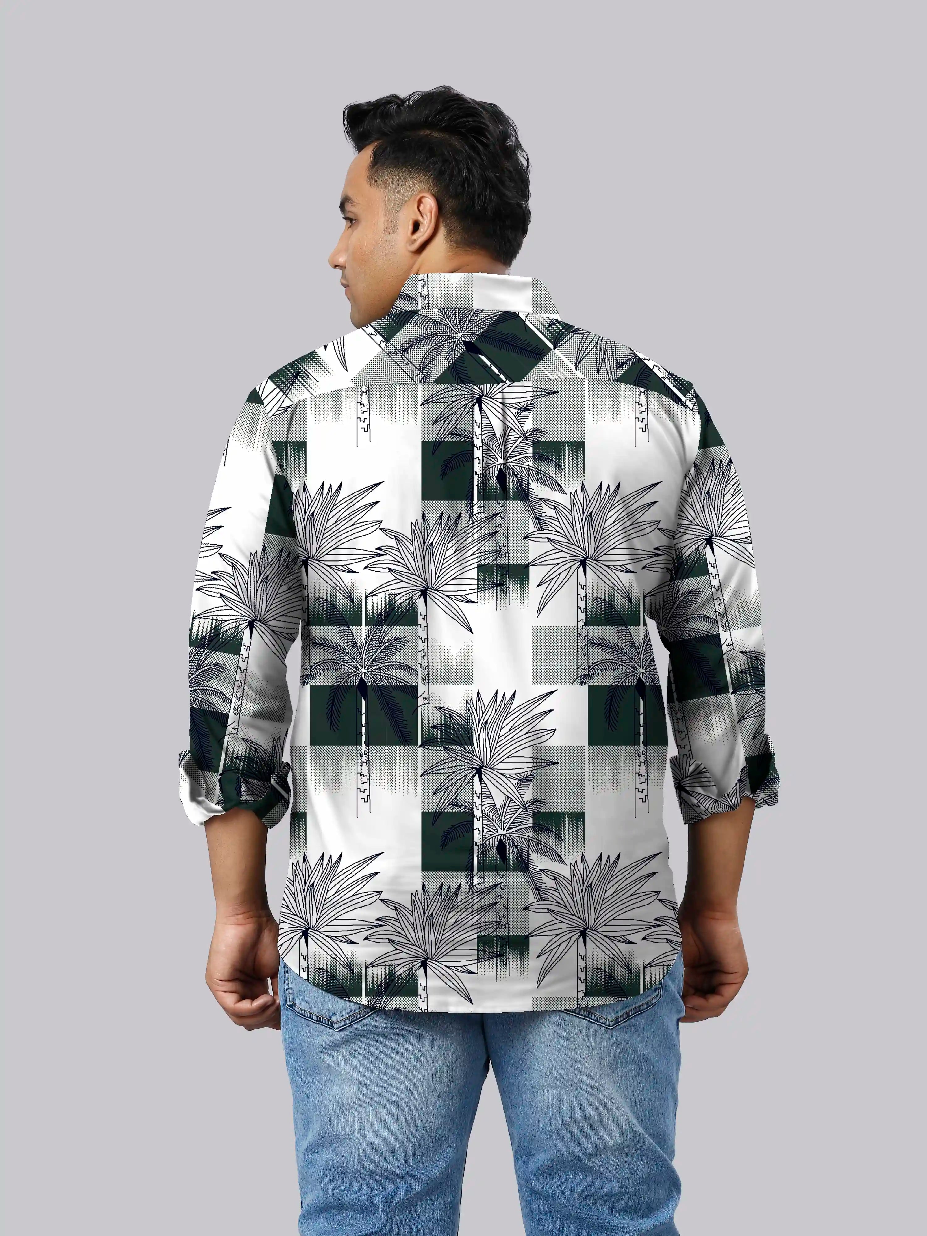 Tropical Paradise Digital Printed Men's Plus Size Full Sleeve Shirt