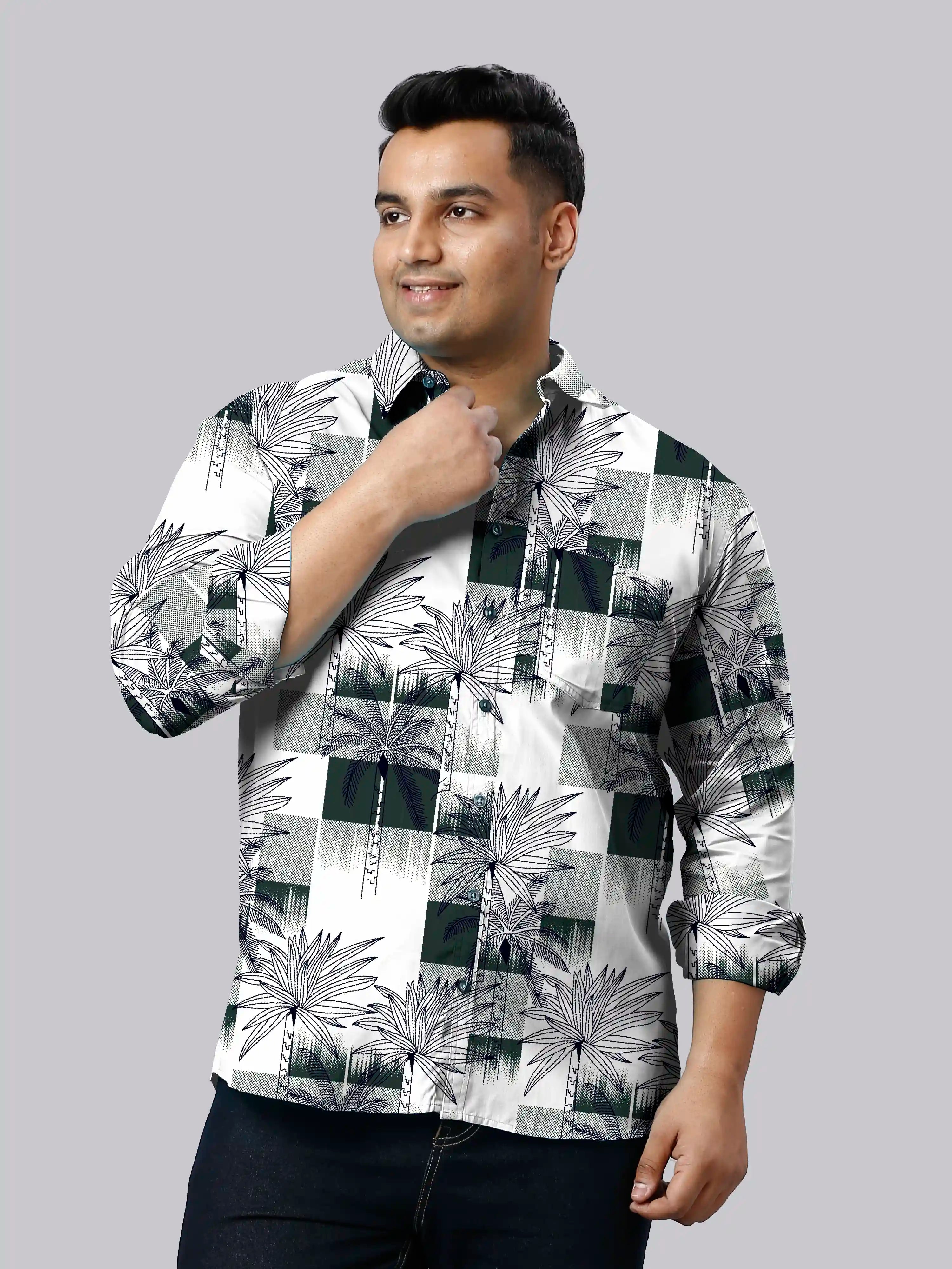 Tropical Paradise Digital Printed Men's Plus Size Full Sleeve Shirt