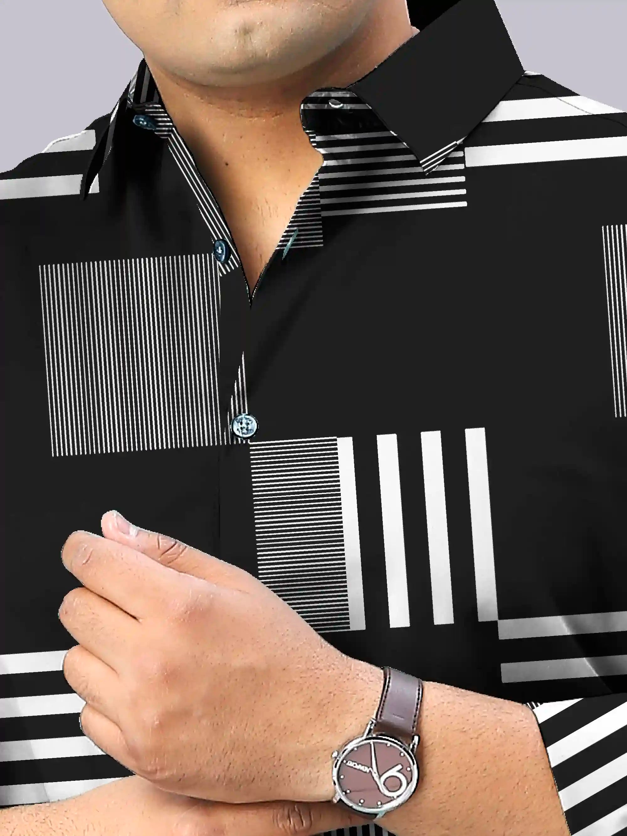 White Striking Printed Men's Plus Size Full Sleeve Shirt