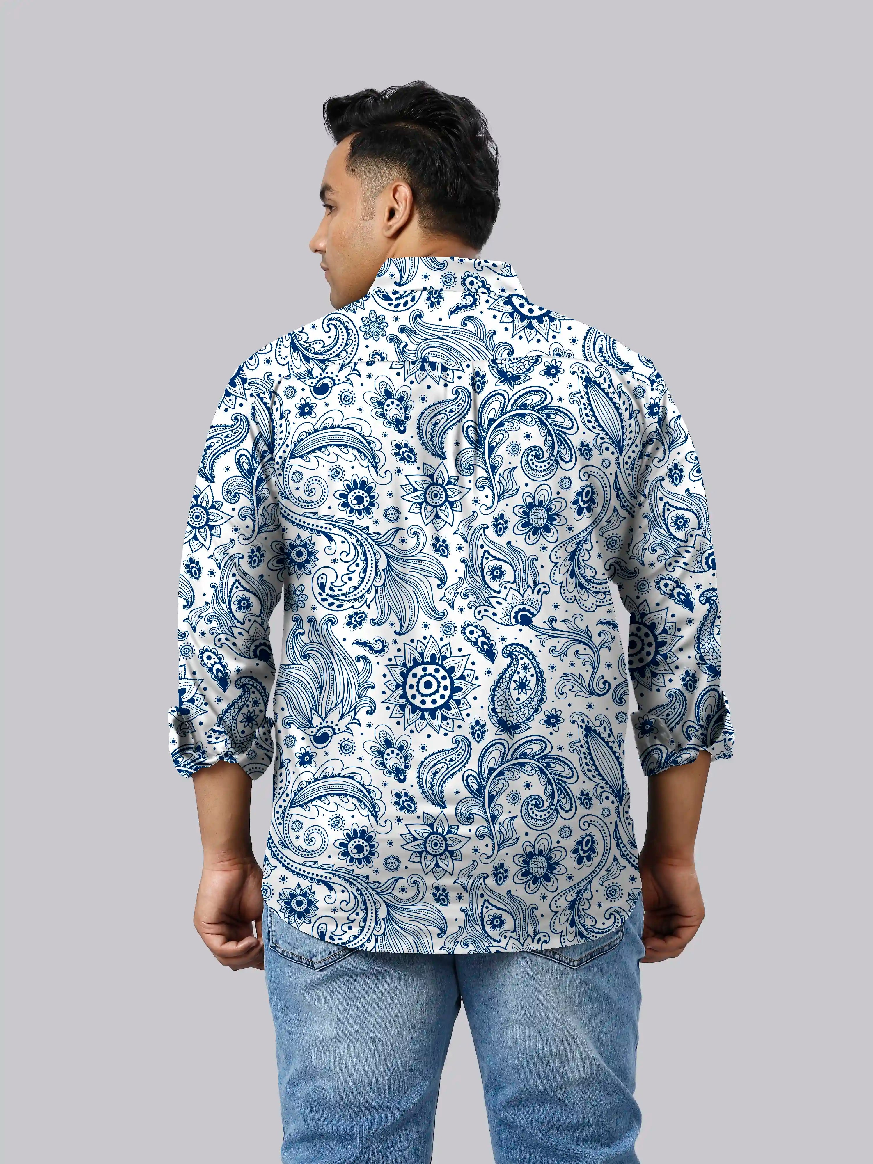 Persian Paisley Printed Men's Plus Size Full Sleeve Shirt