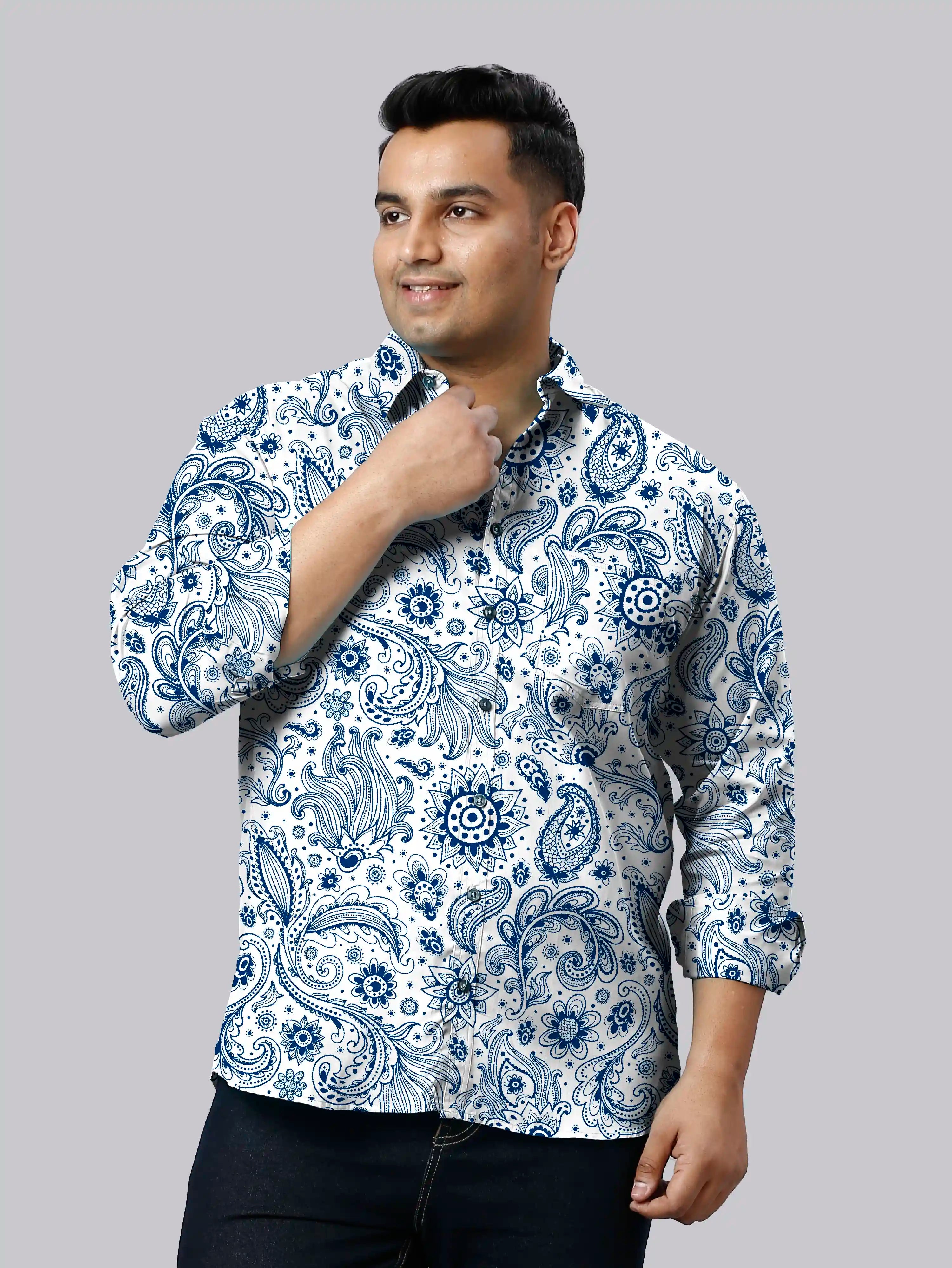 Persian Paisley Printed Men's Plus Size Full Sleeve Shirt