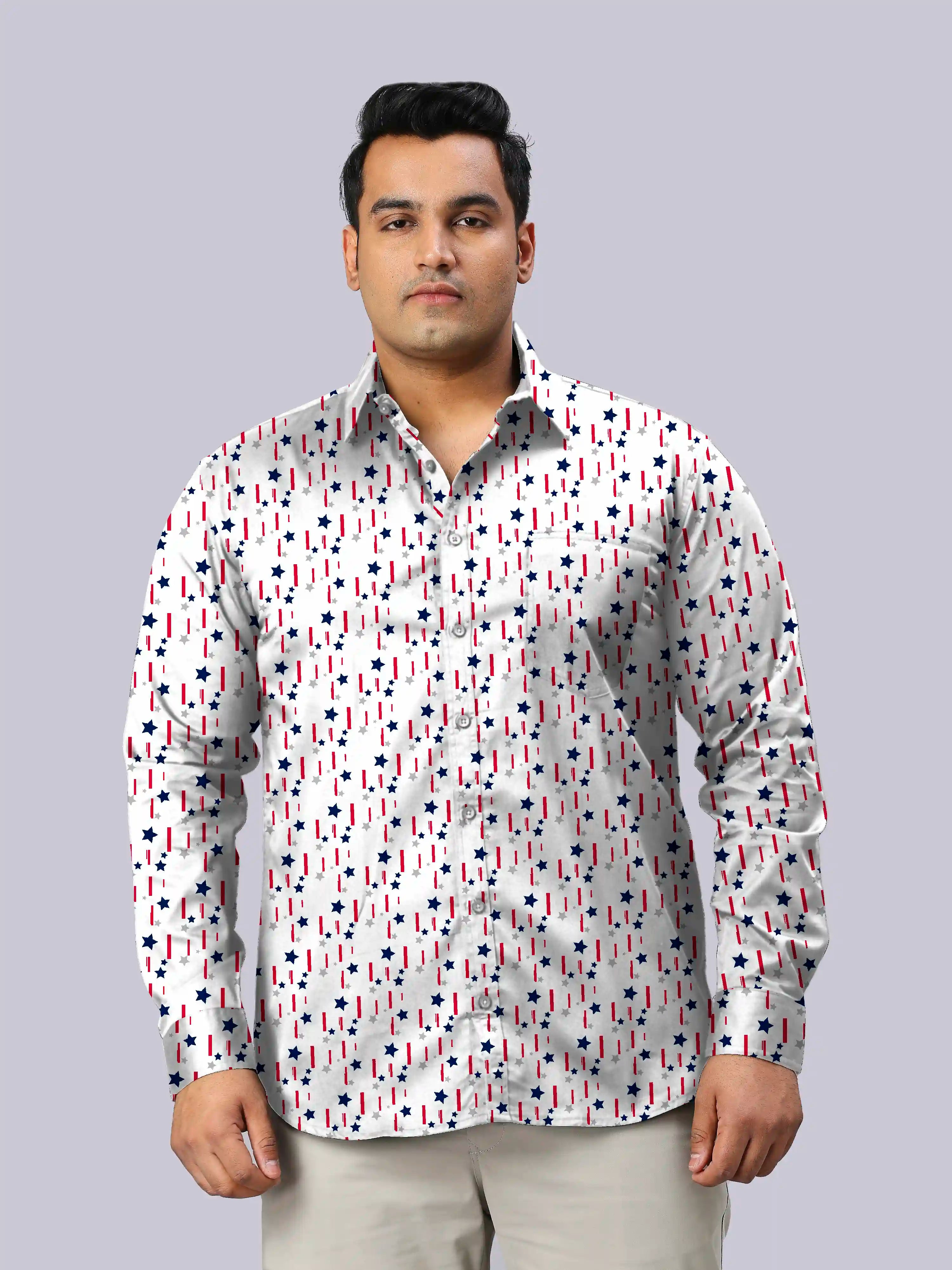 Stars Stripes Digital Printed Men's Plus Size Full Sleeve Shirt
