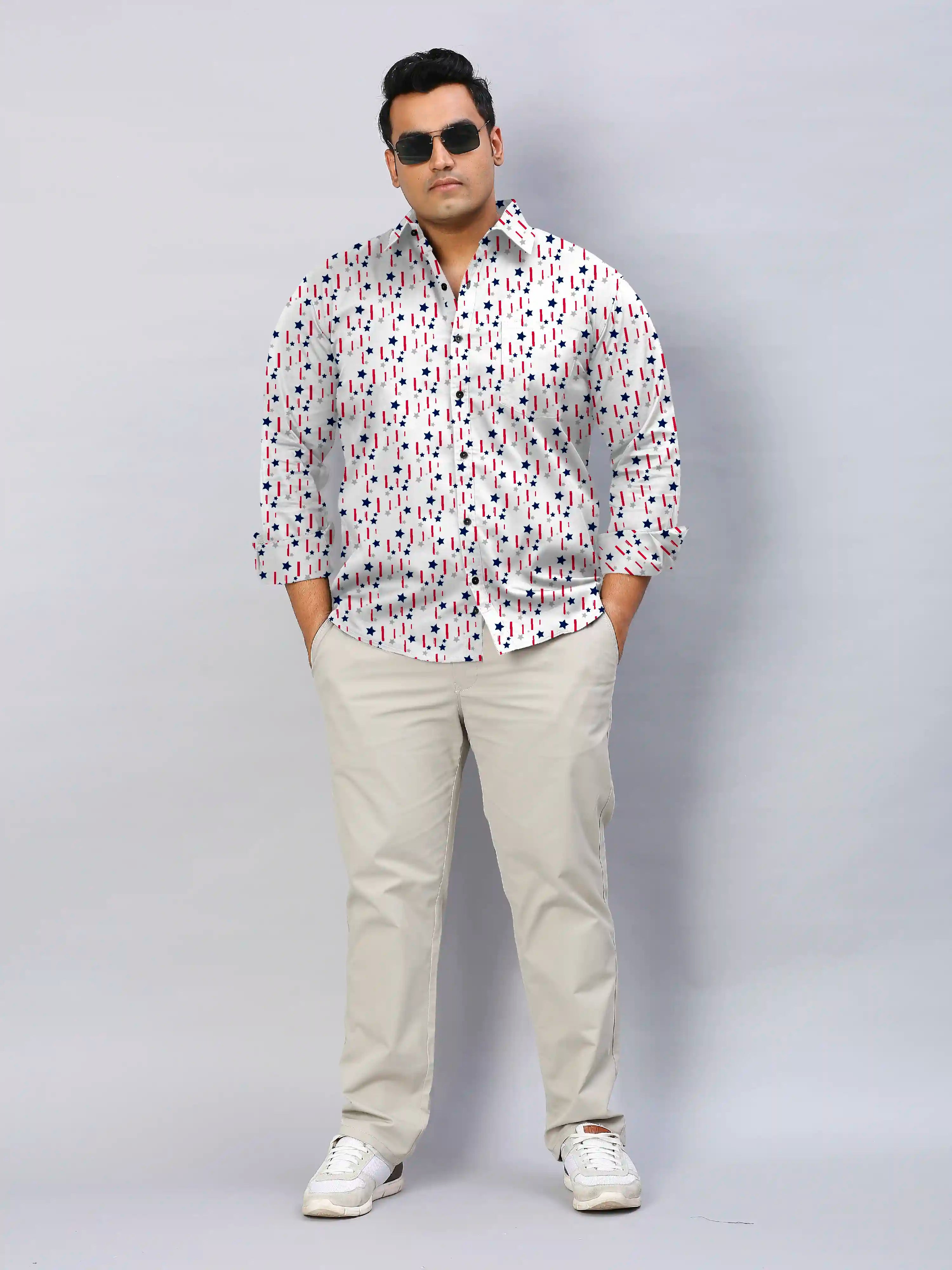 Stars Stripes Digital Printed Men's Plus Size Full Sleeve Shirt
