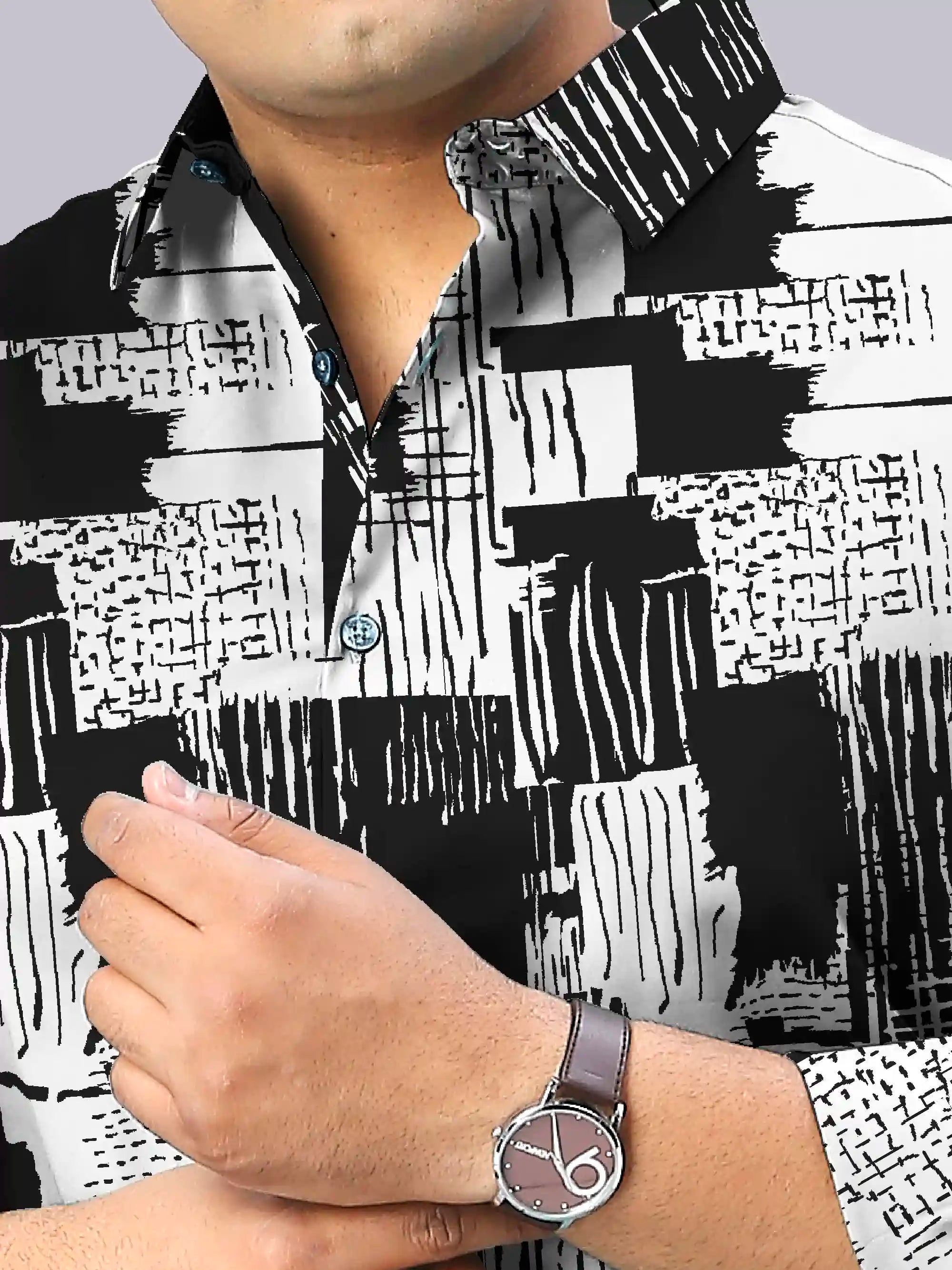 Abstract Grunge Digital Printed Men's Plus Size Full Sleeve Shirt