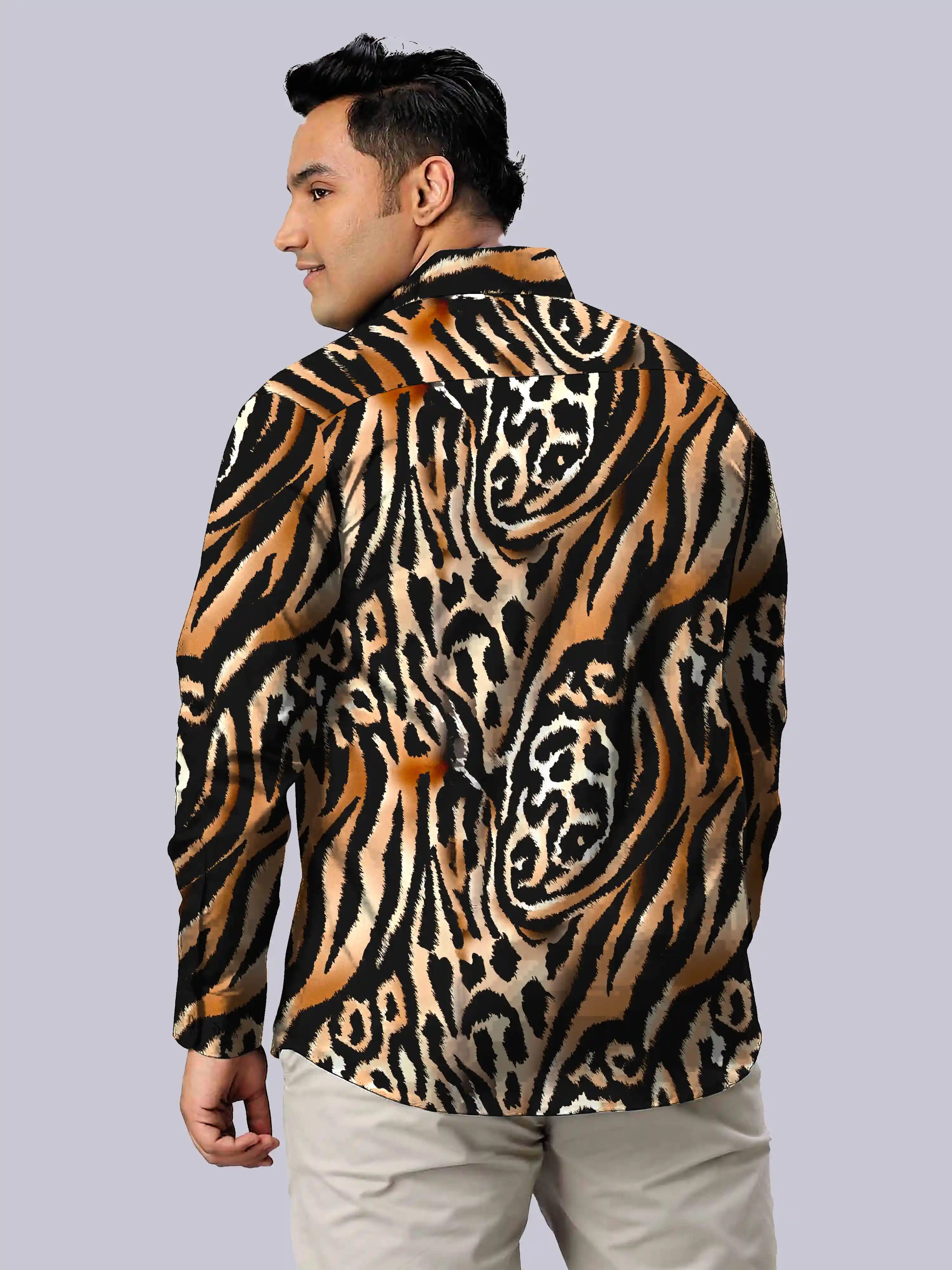 Tiger Animal Skin Digital Printed Men's Plus Size Full Sleeve Shirt