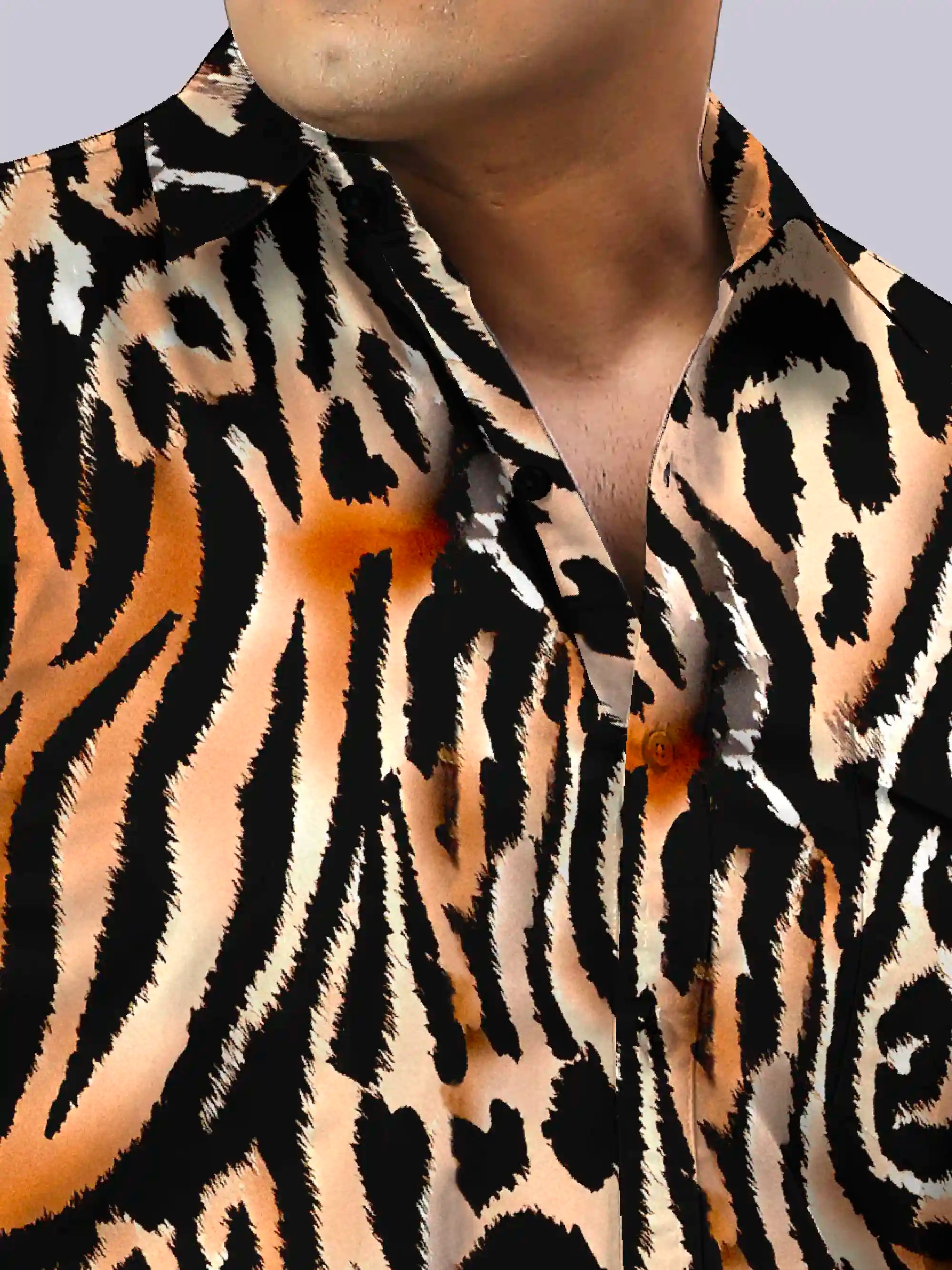 Tiger Animal Skin Digital Printed Men's Plus Size Full Sleeve Shirt