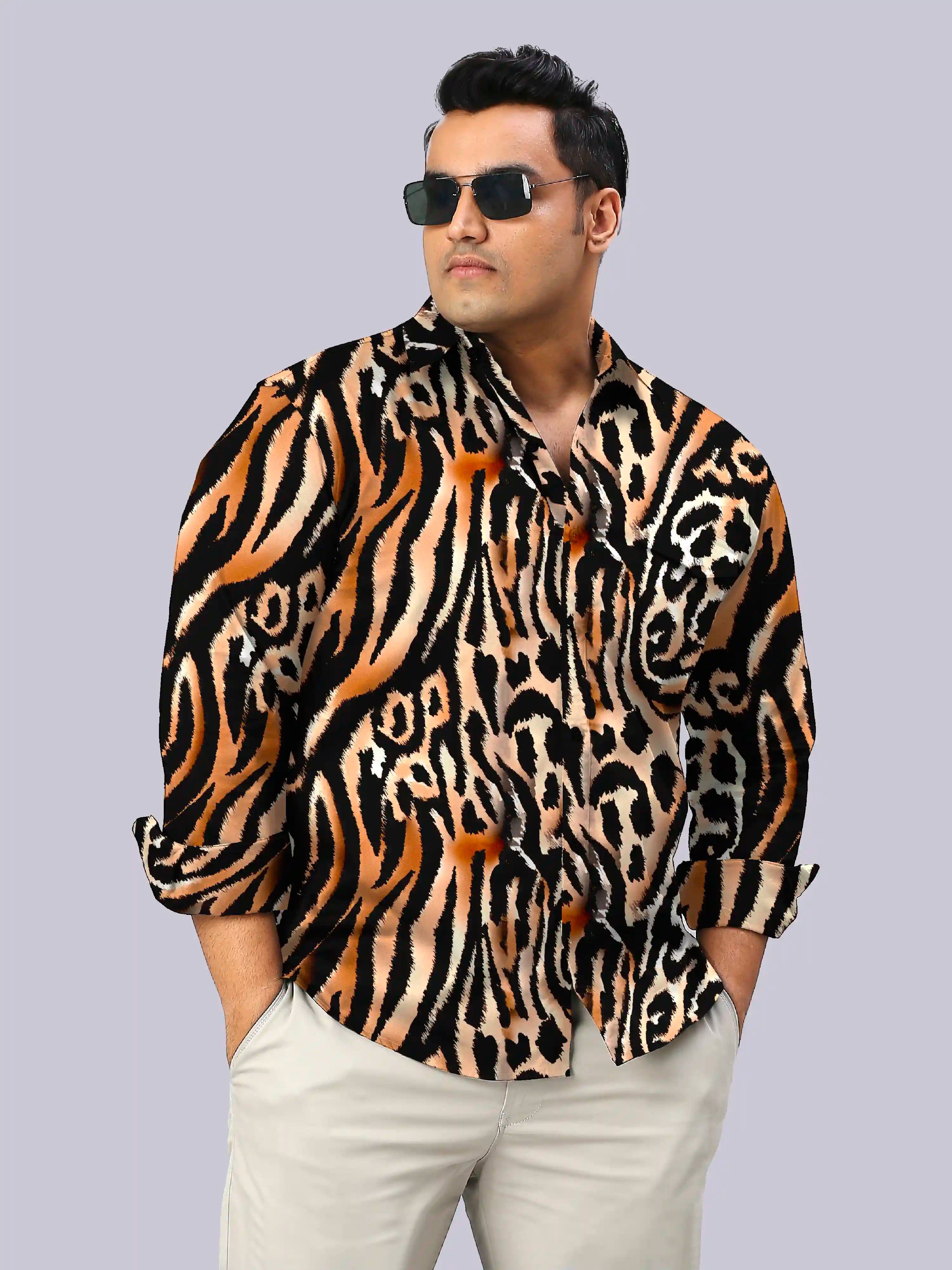 Tiger Animal Skin Digital Printed Men's Plus Size Full Sleeve Shirt