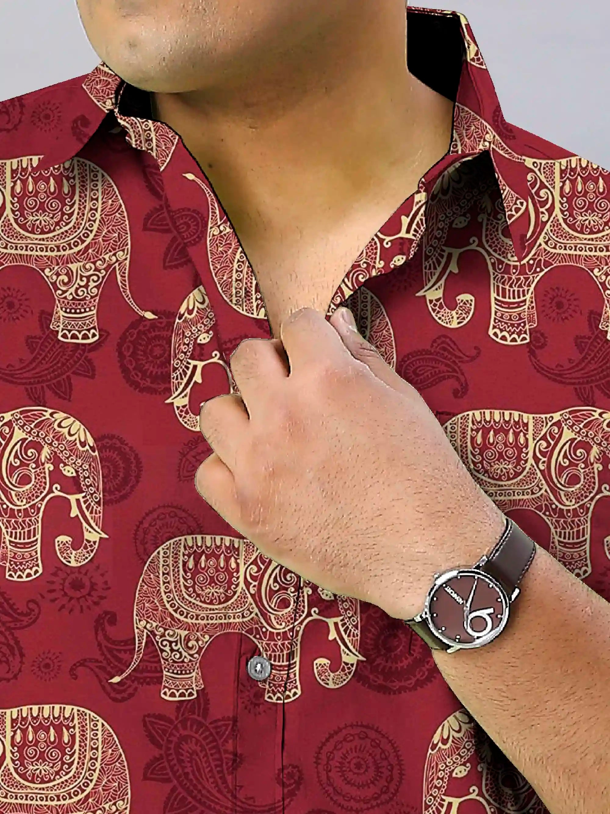 Ethnic Elephants Digital Printed Men's Plus Size Full Sleeve Shirt